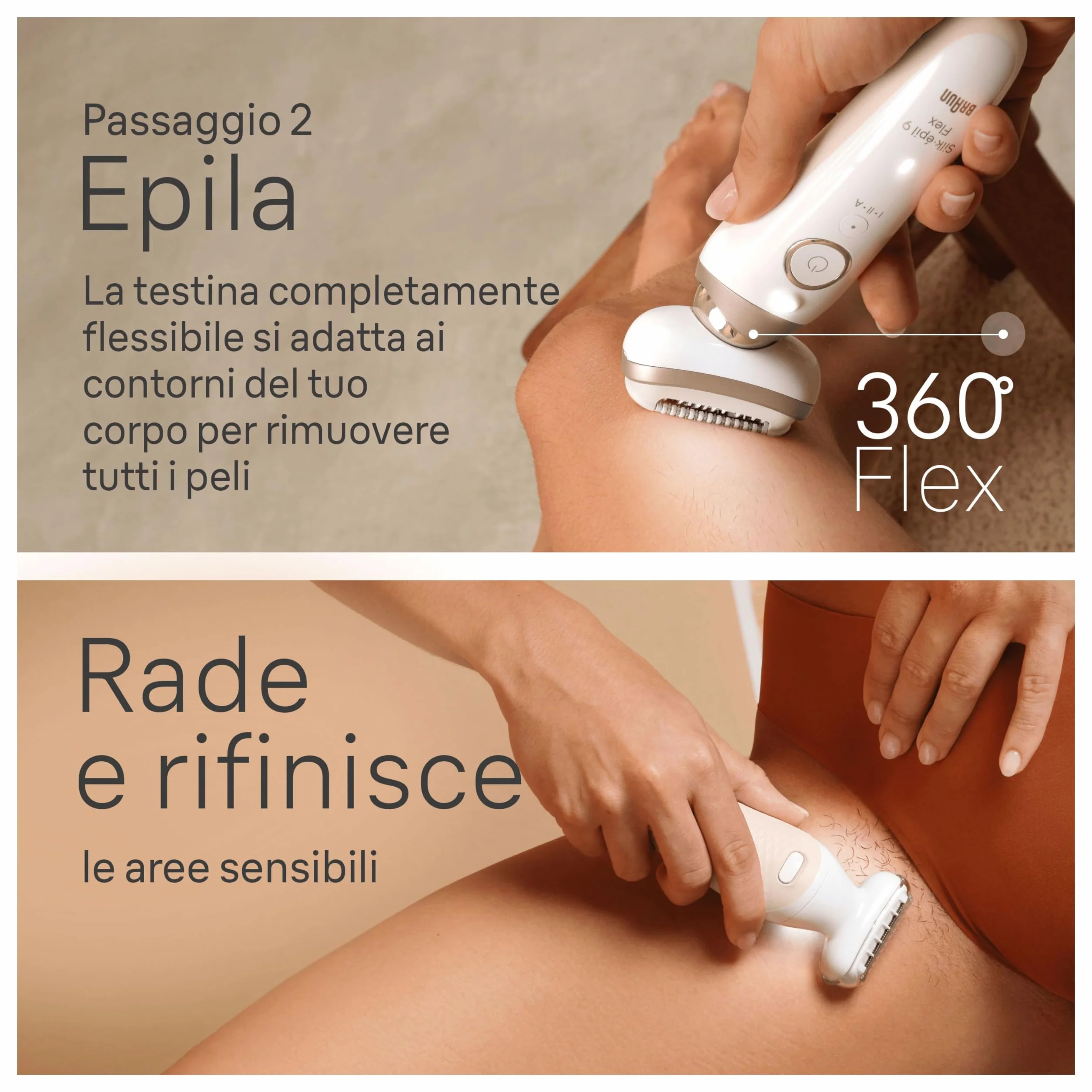 Braun Silk-Épil 9 Flex Skinspa Epilatore Elettrico Donna Wet & Dry, Bianco/Oro, 9-681 3d