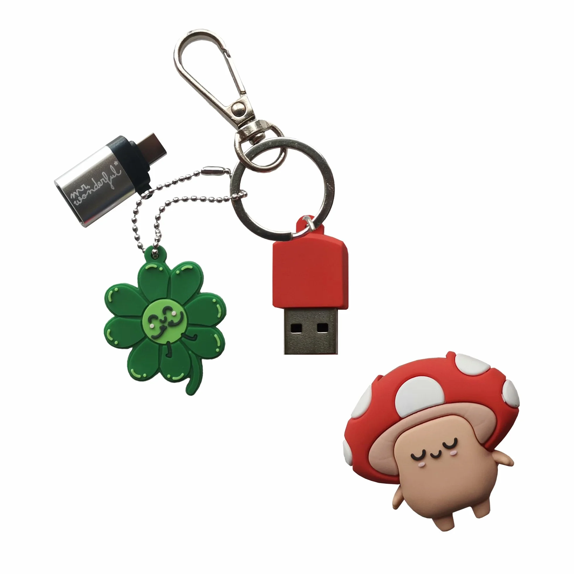 WONDEE Mr Wonderful [2 in 1] portachiavi + chiavetta USB e USB C divertente 32 GB con adattatore USBC – simpatico e divertente chiavetta USB Kawai regalo per ragazze e donne