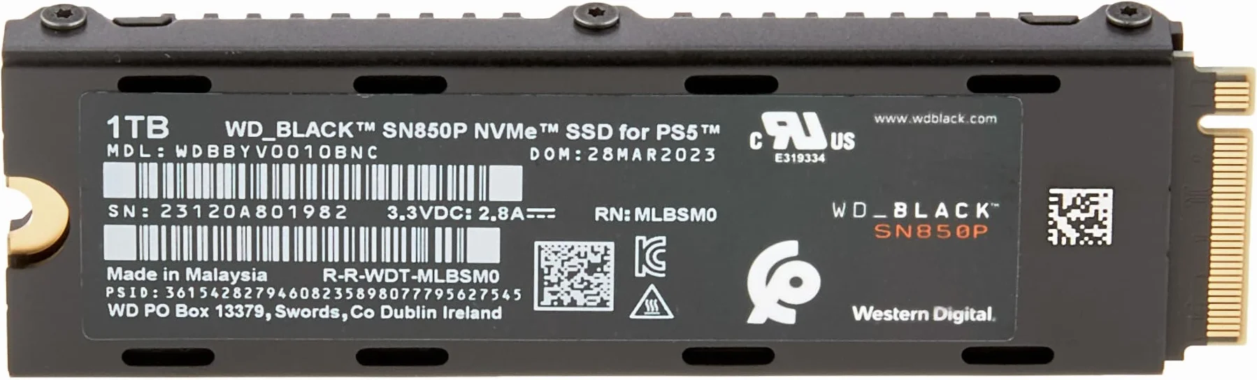 WD_BLACK SN850P 1TB M.2 PCIe NVMe SSD, Ufficialmente Concessa In Licenza per Playstation 5 Consoles, fino a 7300 MB/s