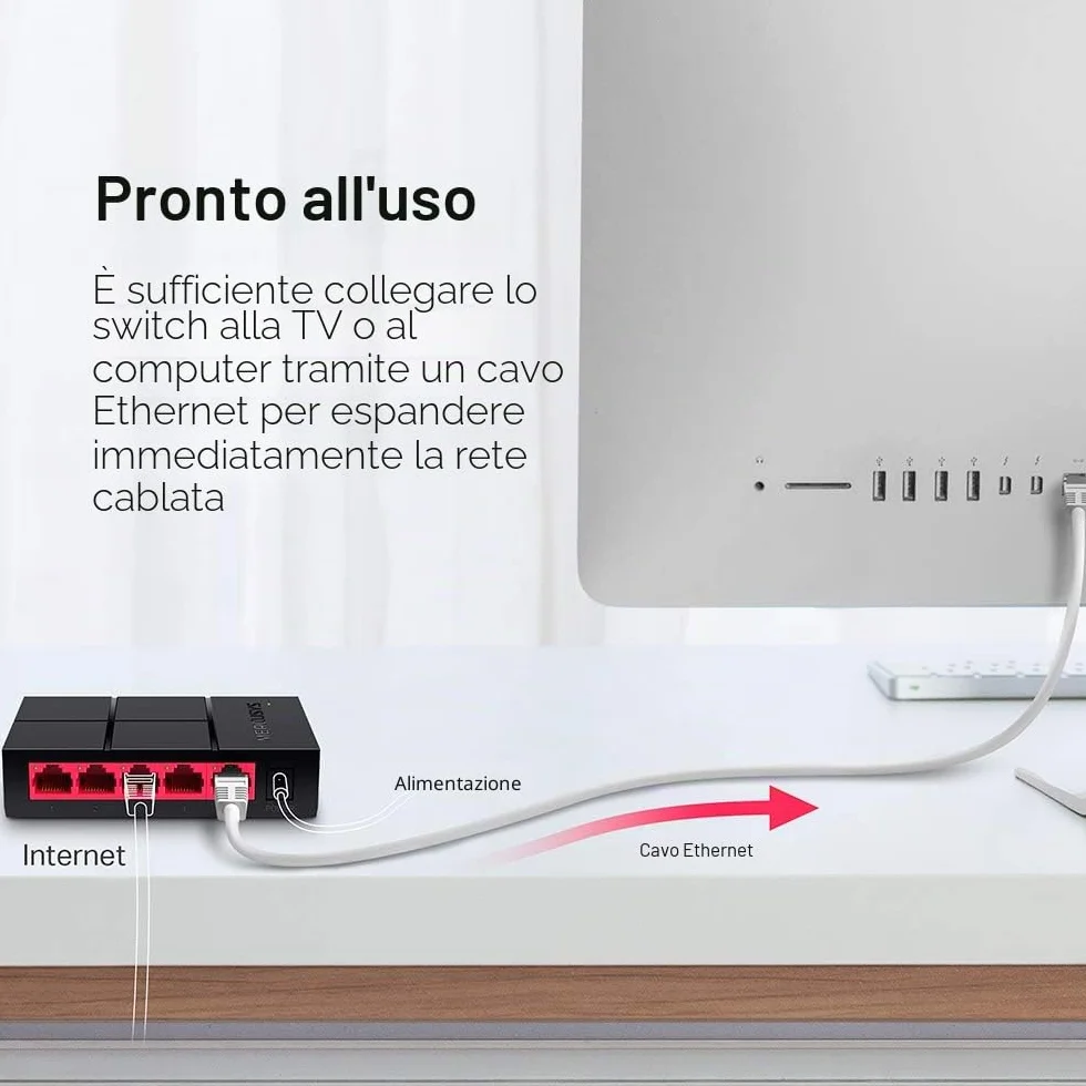 Mercusys MS105G Switch Ethernet 5 Porte Gigabit, Sdoppiatore Ethernet, Auto-Negotiation, Auto MDI/MDIX Switching, Plug & Play, MAC Address Learning, Ideale per la Casa e il Ufficio