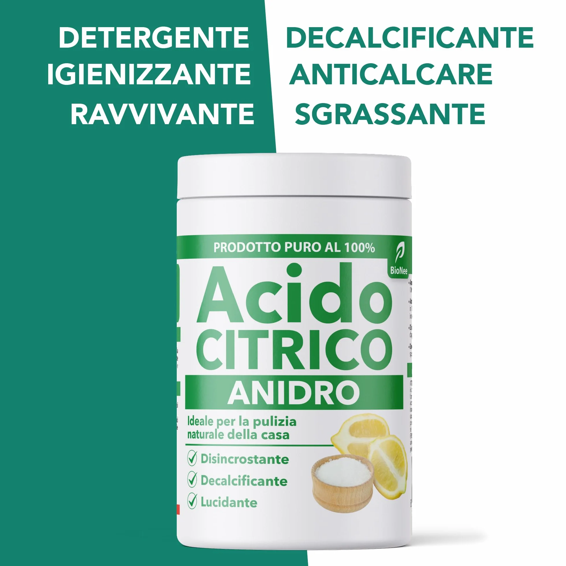 Acido Citrico Anidro Puro 1kg Polvere Anticalcare Ammorbiente Disincrostante Detergente Multiuso