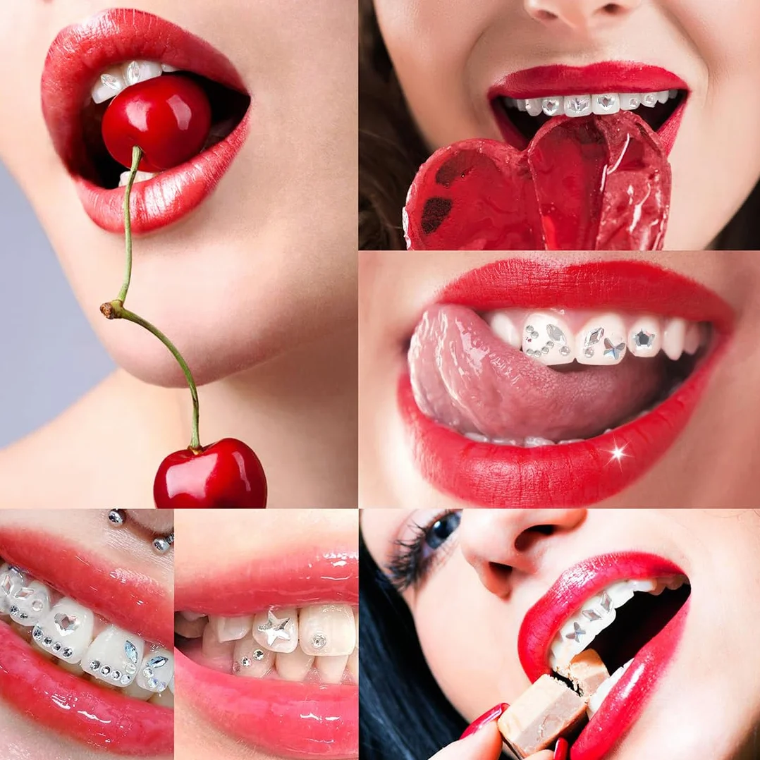 Brillantini per Denti 48 Pezzi Set Gemme Dentali Tooth Gems Grillz Strass Accessori