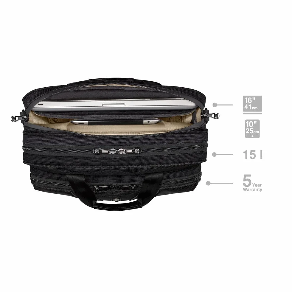 WENGER Legacy Black Series Borsa PC a Tracolla, Notebook 16”, Tasca per Tablet, Cartella, 15 l, Ufficio Lavoro Università, Nero, 653630