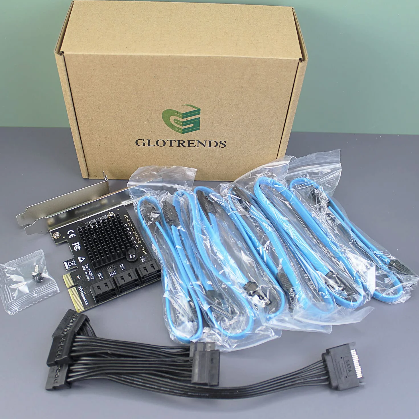 GLOTRENDS SA3026-C Scheda di espansione PCIe X4 SATA a 6 porte con cavi SATA e di alimentazione, compatibile con Windows, Linux, Mac OS, NAS