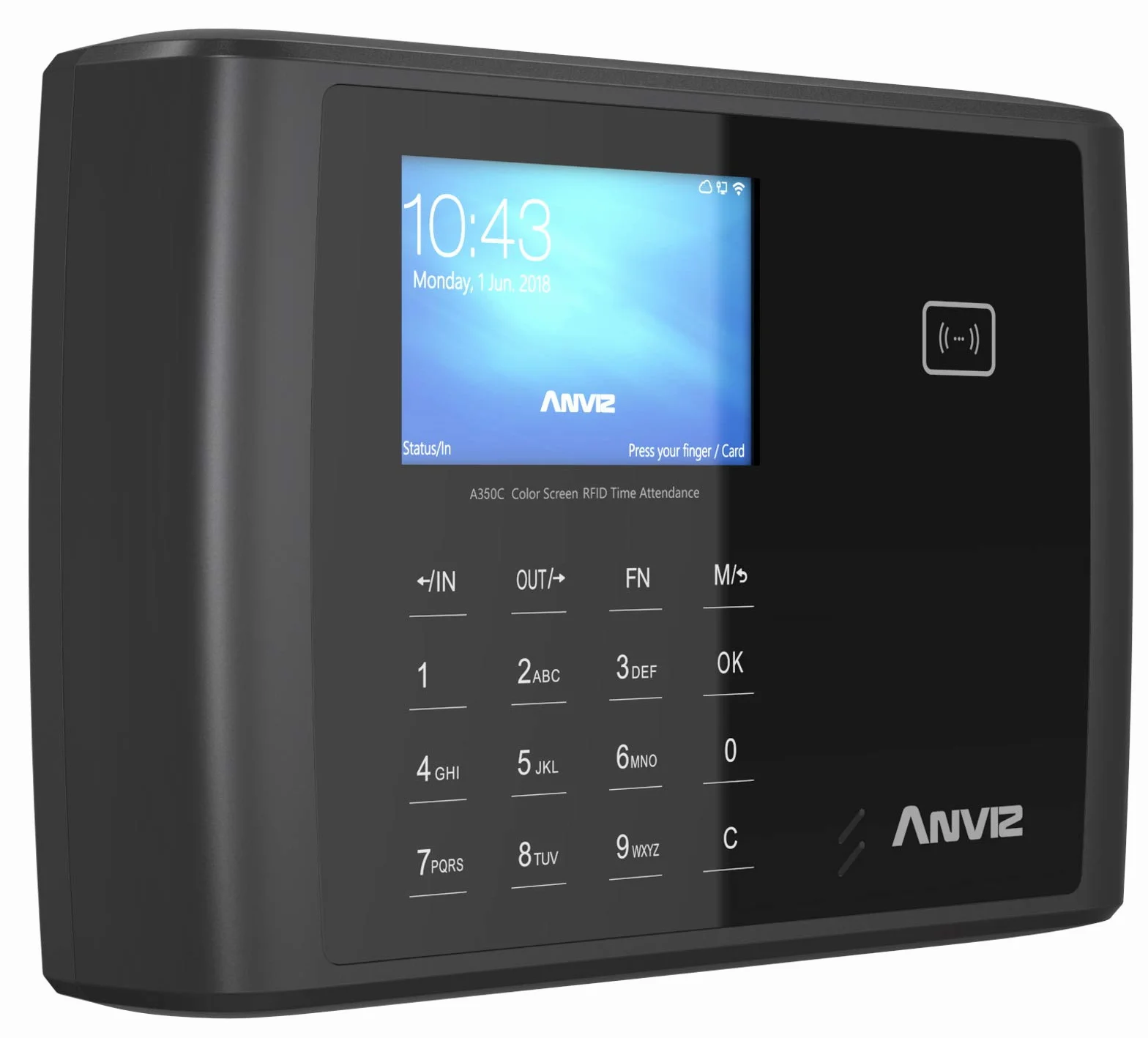 Anviz A350C BT-WIFI Rilevazione presenze: Badge Rfid e PIN, Linux, CPU 1 GHZ, Tcp/ip, Wifi, Bluetooth, Rs485, USB, LCD 3,5" TFT, relè output, Wiegand Out, Web server.