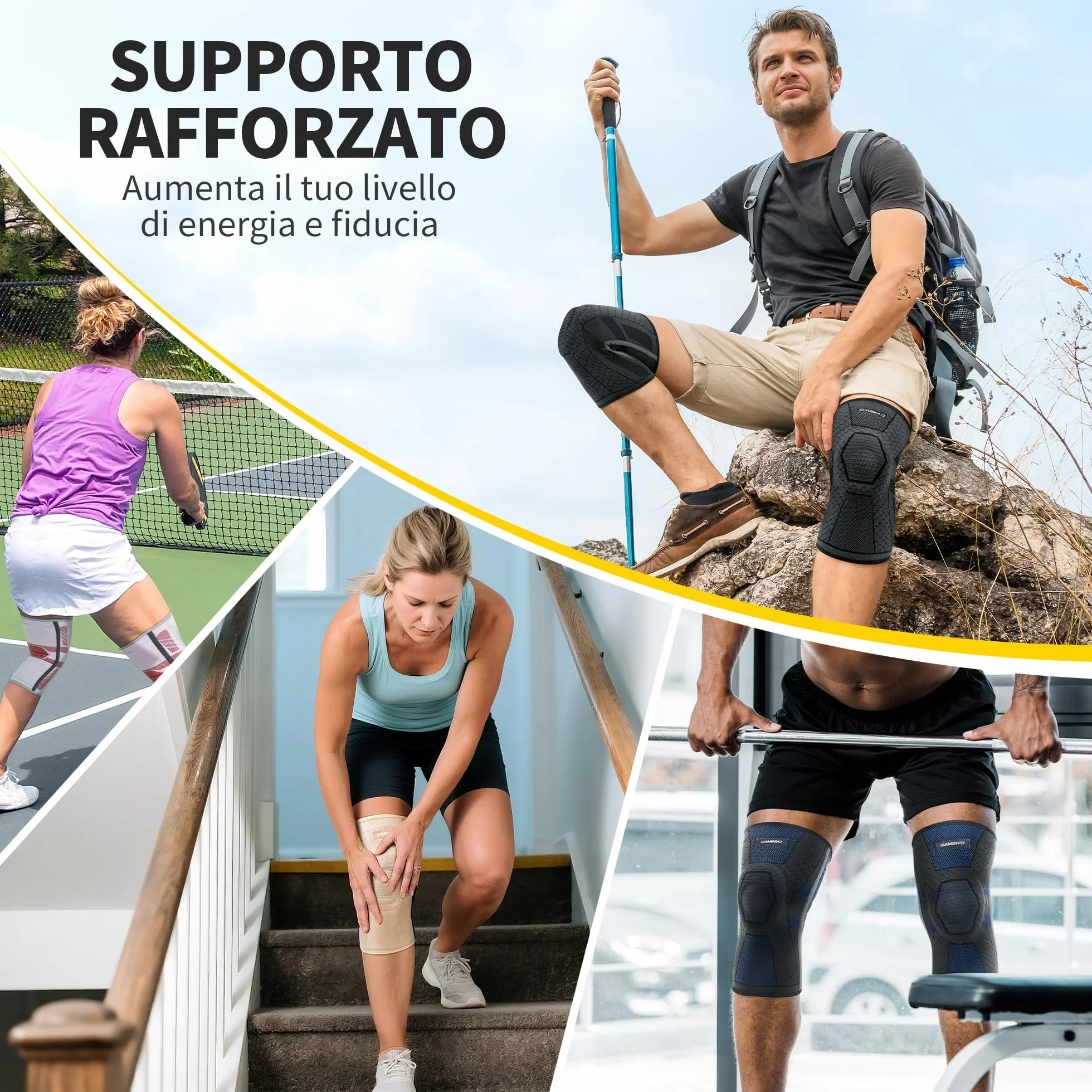 CAMBIVO Ginocchiera Ortopedica Compressione 2 Pezzi con Stabilizzatori Laterali PMMA e Gel Pad Rotulea