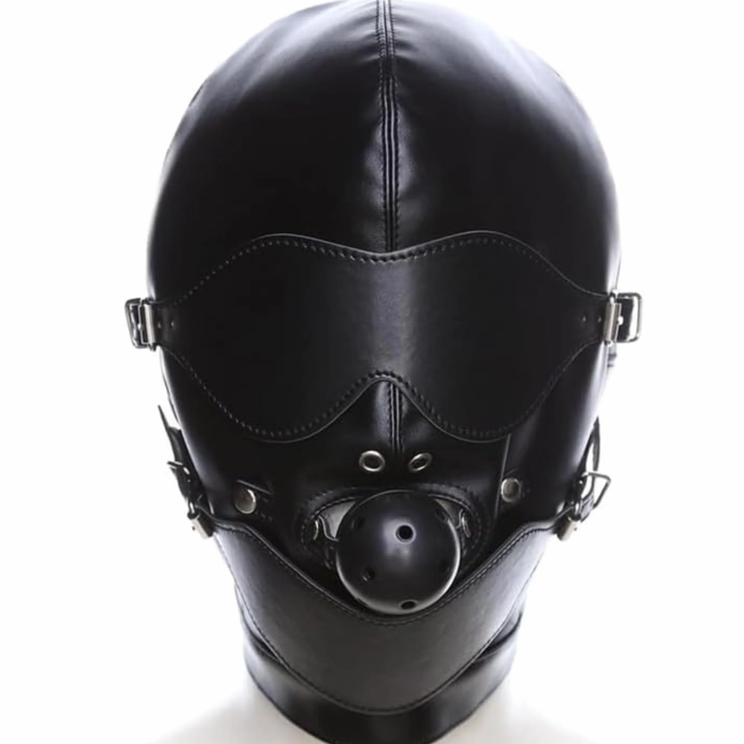 Maschera BDSM in pelle con bavaglio ball gag per coppie FOPS B23-7