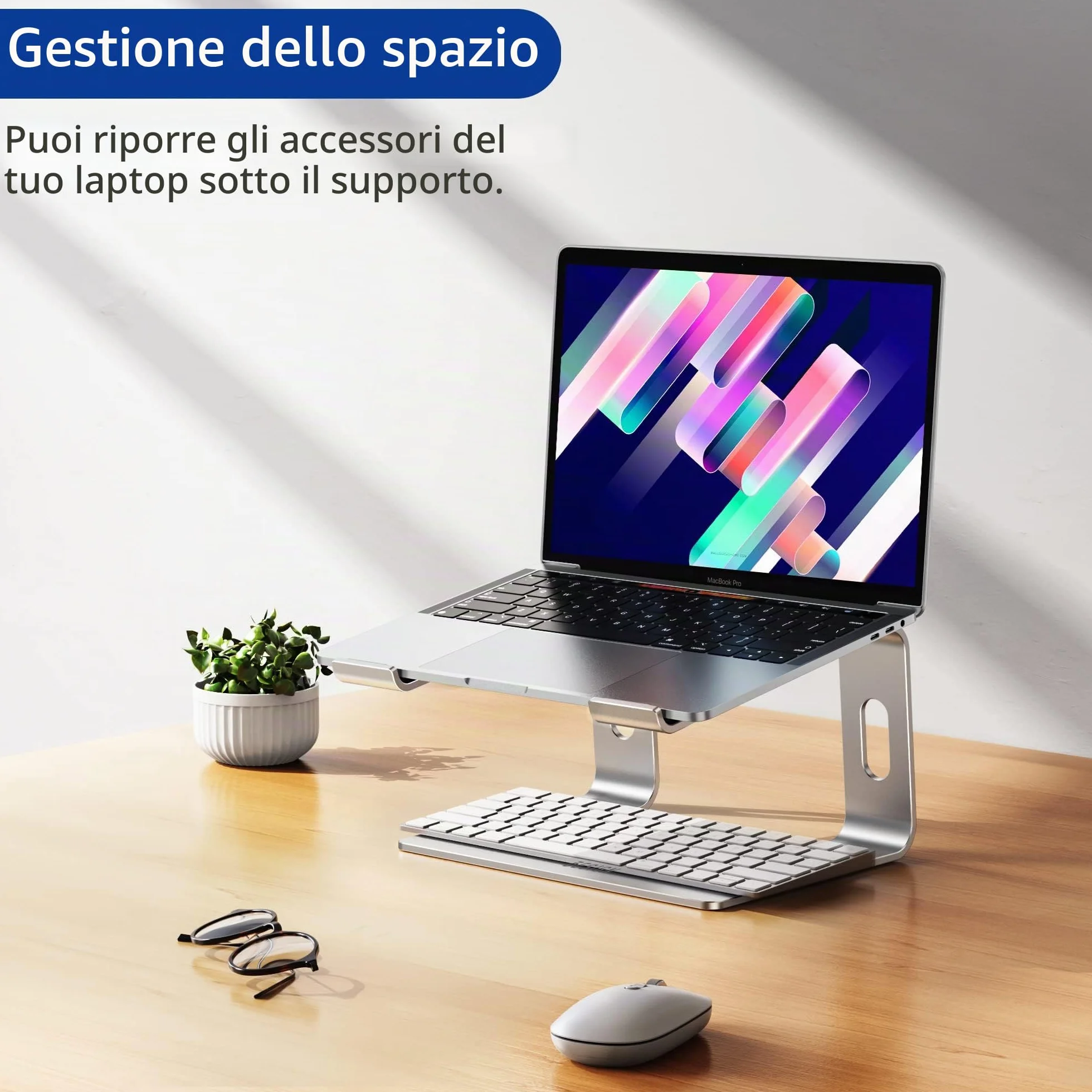 BESIGN LS03S Supporto PC Portatile, Supporto per Portatile Ergonomico in Alluminio, Supporto per Laptop Compatibile con Portatili da 10-15,6", Metallo Argento
