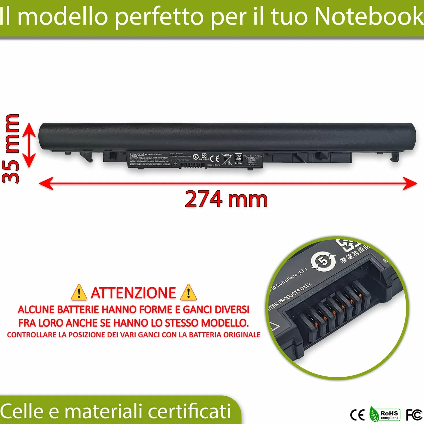 New Net - Batteria compatibile con Notebook HP JC04 HSTNN-IB7X HSTNN-DB8A HSTNN-DB8E HSTNN-H7BX HSTNN-L67N HSTNN-LB7V HSTNN-LB7W HSTNN-PB6Y JC03 TPN-C129 TPN-C130 TPN-Q186