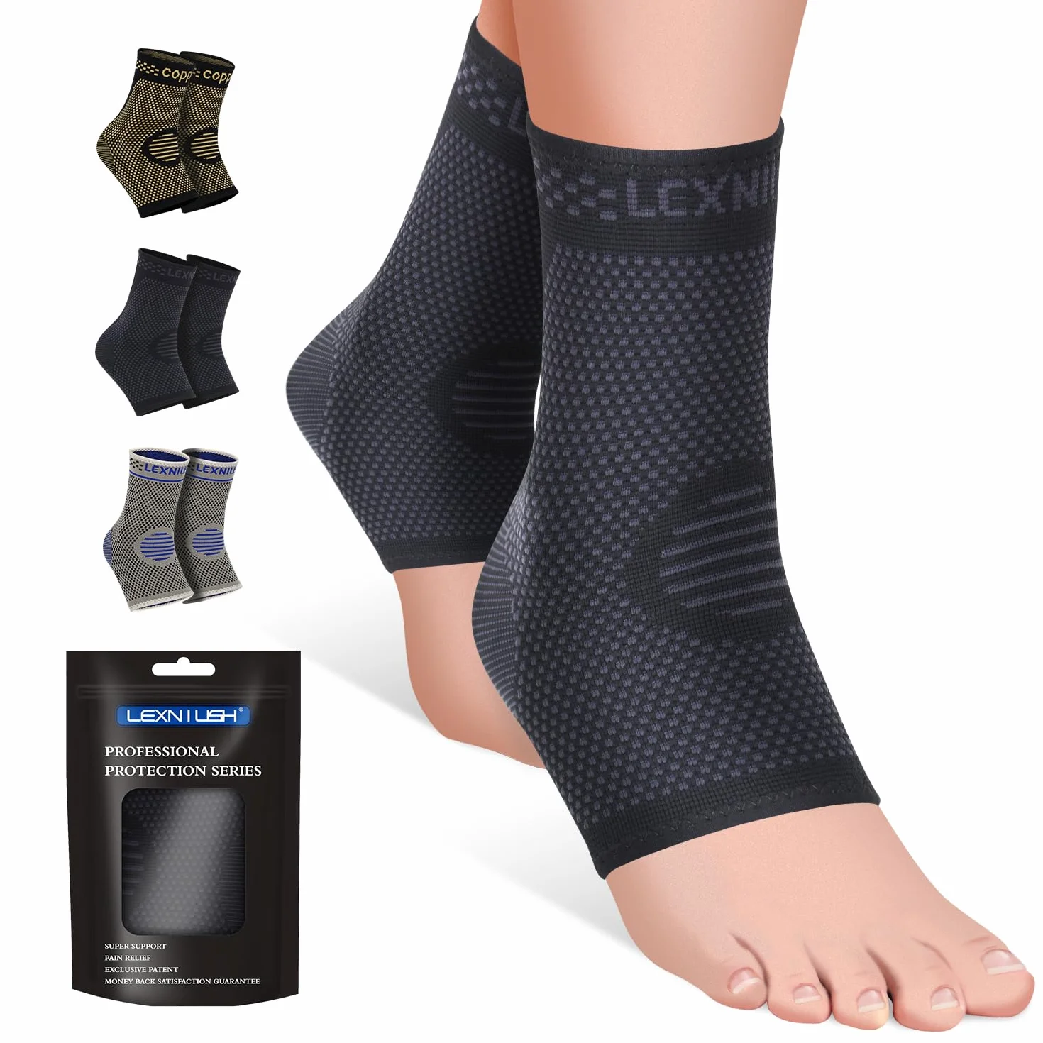 Cavigliera Ortopedica 2 Pezzi Tutore Caviglia Compressione Sportiva Tendine D'achille Legamenti Artrite Nero M