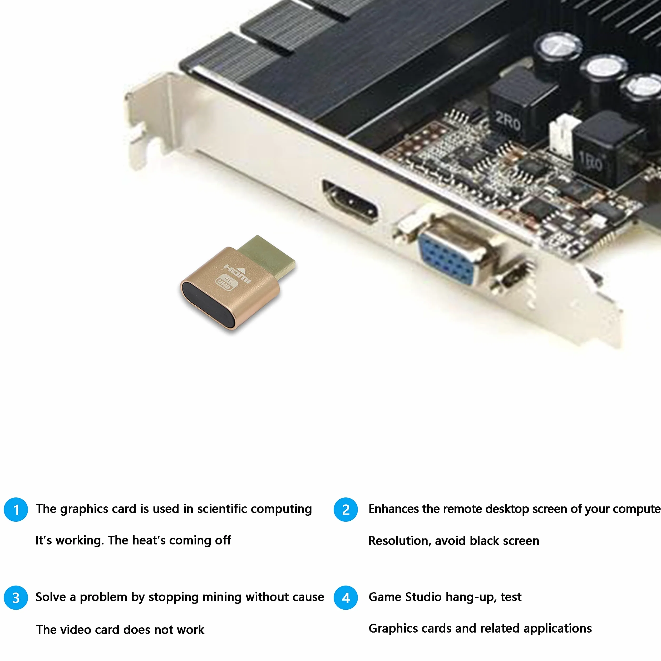 XMSJSIY Adattatore HDMI fittizio 4K HDMI Display Emulatore Virtuale Monitor Headless Ghost Adapter per Ethereum ETH ZEC BTC Mining 3840x2160@60Hz - Confezione da 3