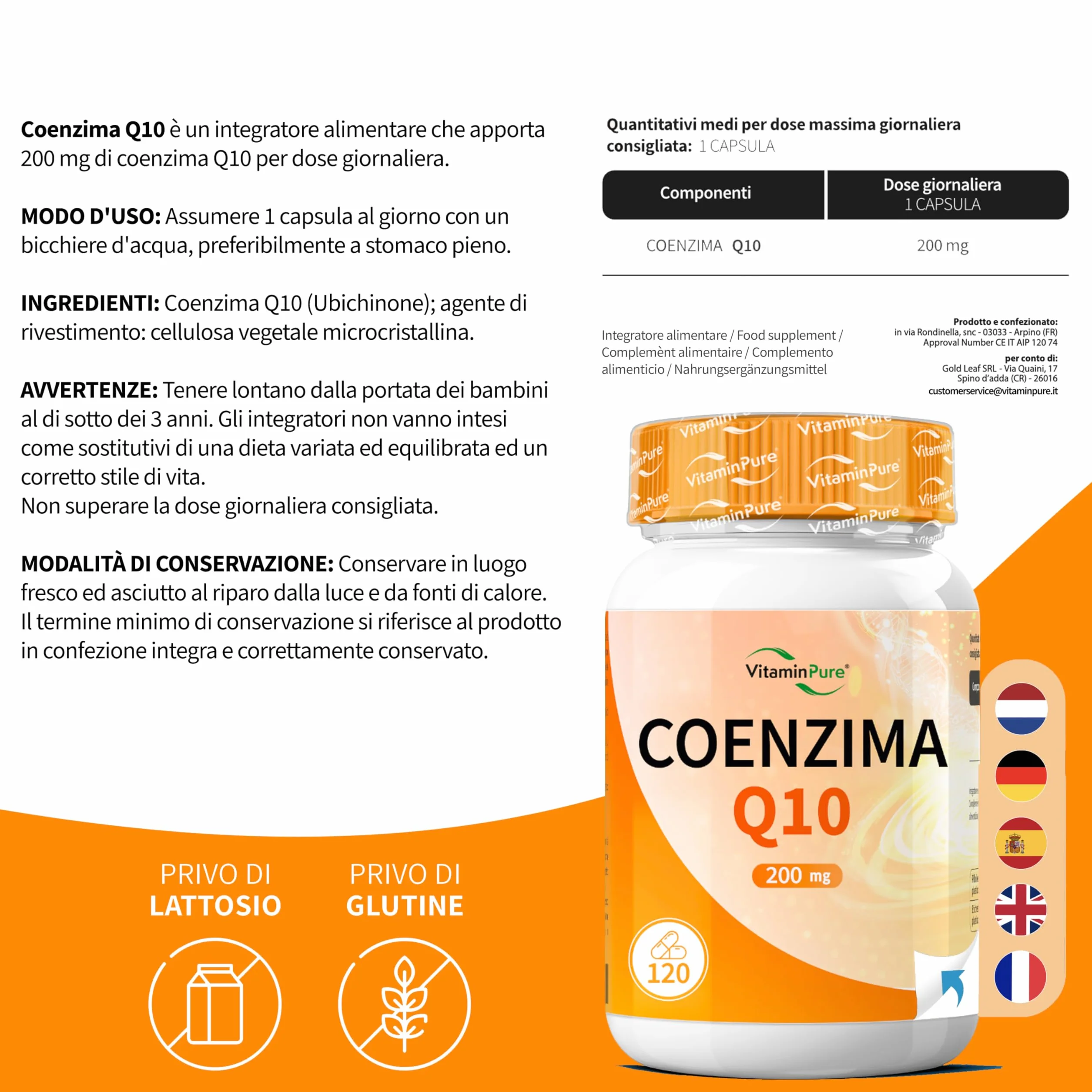 Coenzima Q10 200mg 120 Capsule, Elevata Biodisponibilità, Integratore VitaminPure