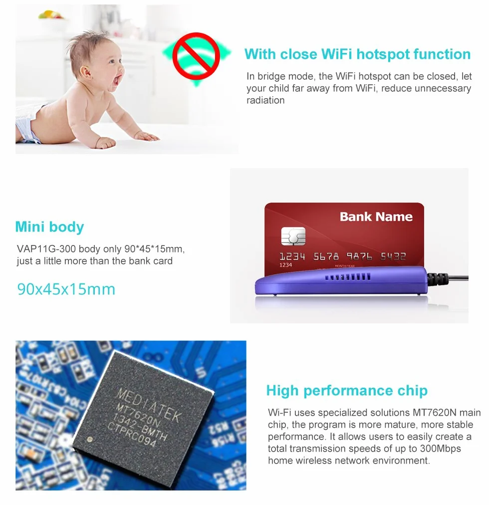 VONETS VAP11G-300 Mini WiFi Ripetitore Wireless Wlan Bridge Ethernet Adattatore WiFi Hotspot Extender Signal Booster Punto di Accesso 2.4G 300Mbps 1 RJ45 Porta DC/USB per stampante di rete DVR