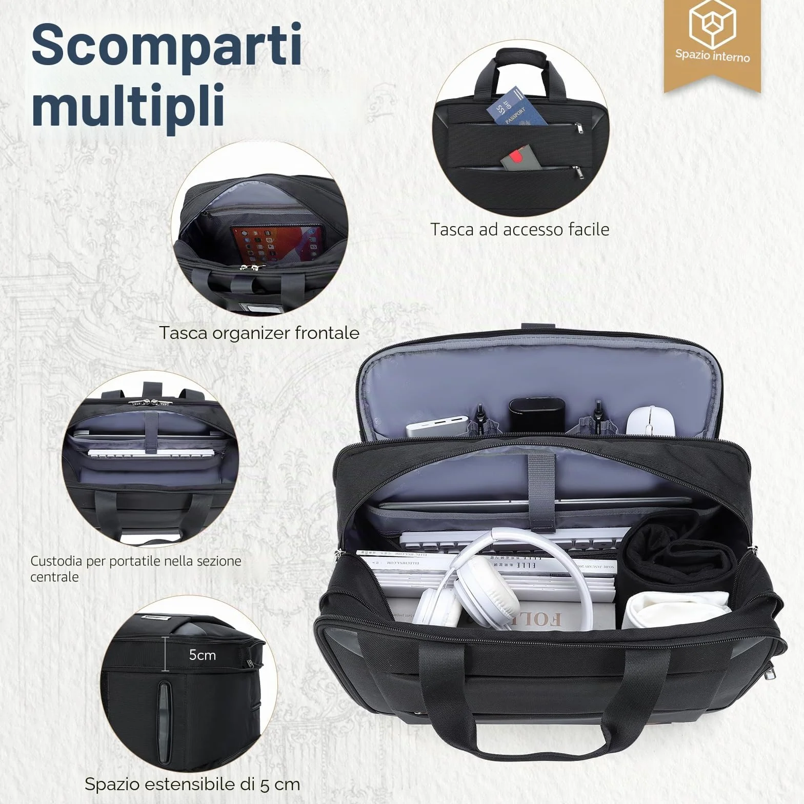 Borsa per Laptop con 4 Ruote Trolley Porta PC Notebook 15,6 Impermeabile Viaggio Nero