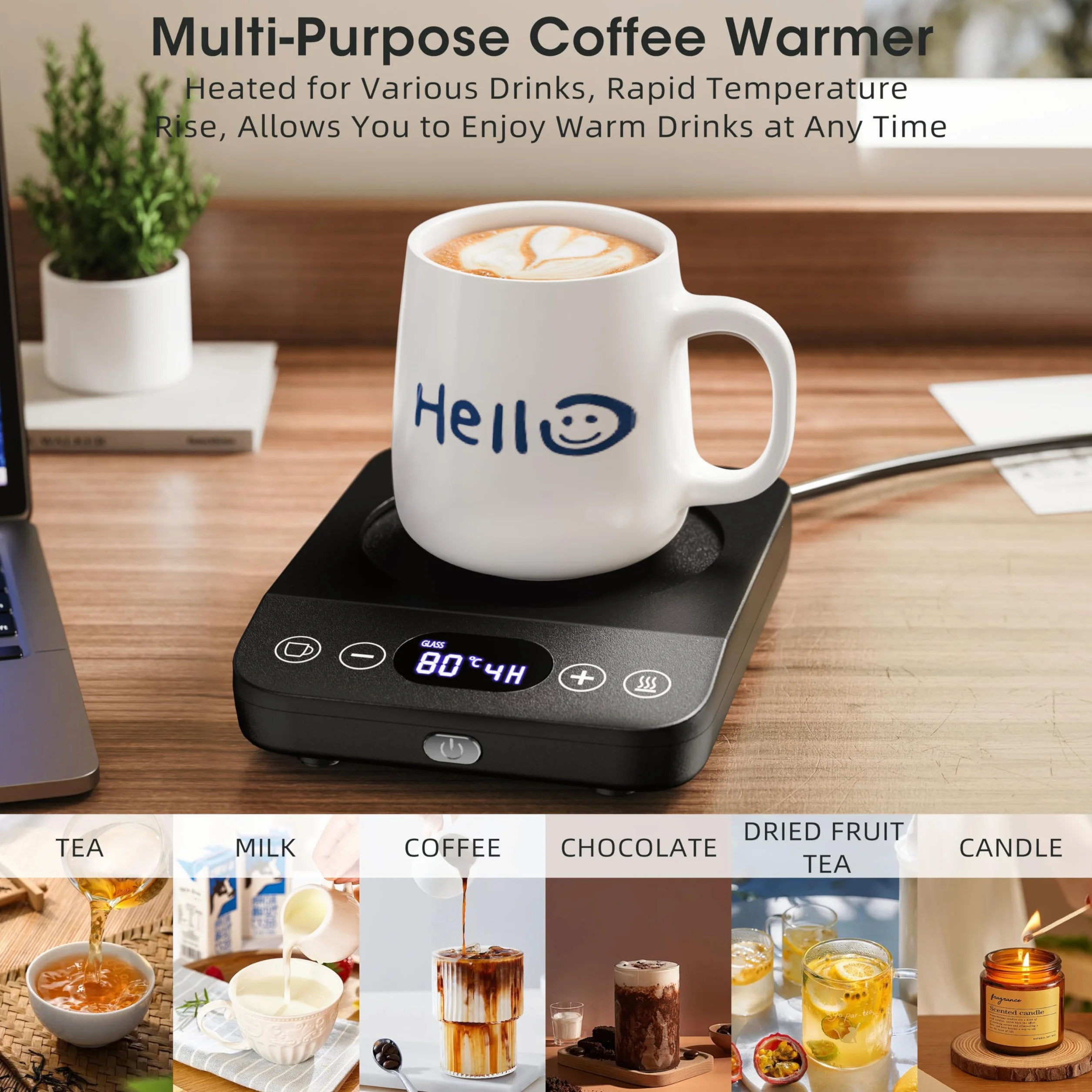 Vexloria Scalda Tazza Elettrico, Scaldatazze da Caffè, Bevande, Tè, Scalda Latte Elettrico Portatile con 9 di Temperatura Modalità Spegnimento Automatico, Scalda Tazza per Ufficio, Casa B01