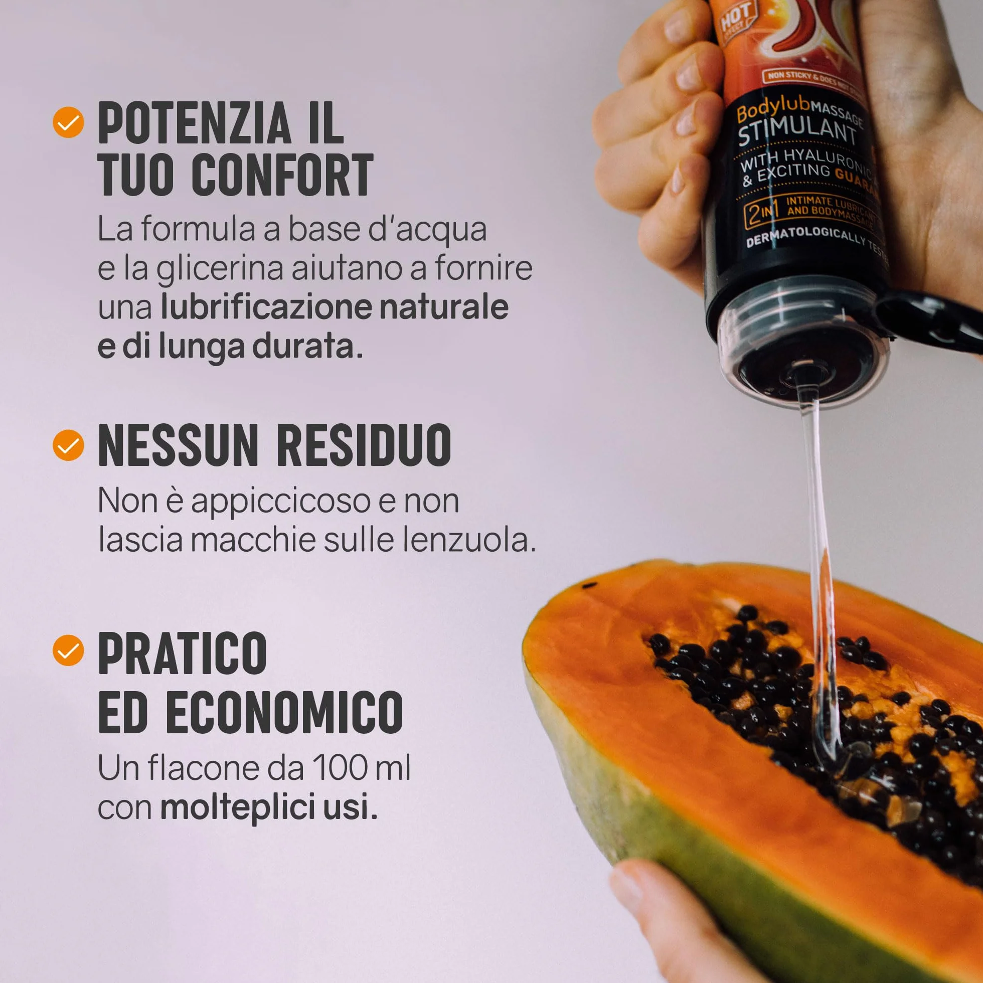 Excite Lubrificante Intimo all'Acqua con Guaranà e Acido Ialuronico 2 in 1 Gel Riscaldante per Massaggi Vegano 200ml