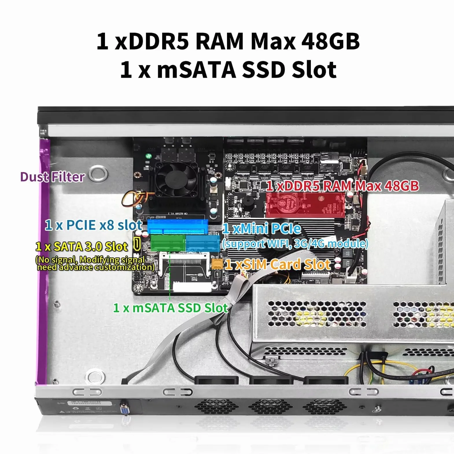 19" Firewall Rackmount N100, 2 x 82599ES 10GbE SFP+, 4 x i226V 2.5GbE LAN, 19 Pollici OPNsense Router Appliance, Barebone, 1U AES-NI Hardware, HD+VGA Dual Display, 2 x Power