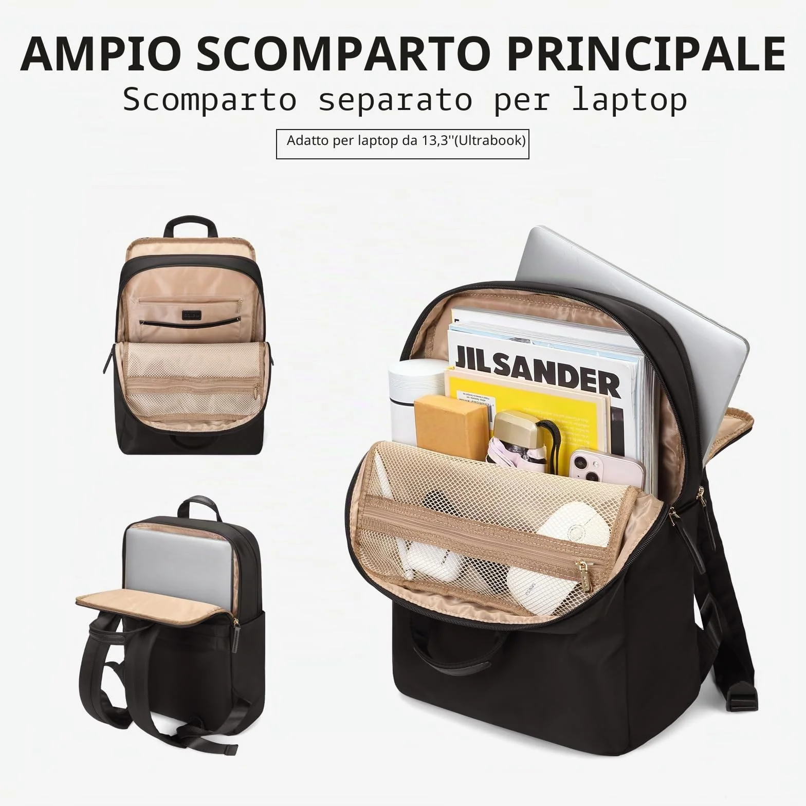GOLF SUPAGS Zaino per Laptop Donna Zaino da Scuola Adatto per Laptop da 13.3 ", Uomo Zaino da Viaggio Casual Business Daypack per Scuola Universitaria Viaggi Lavoro Campeggio Nero