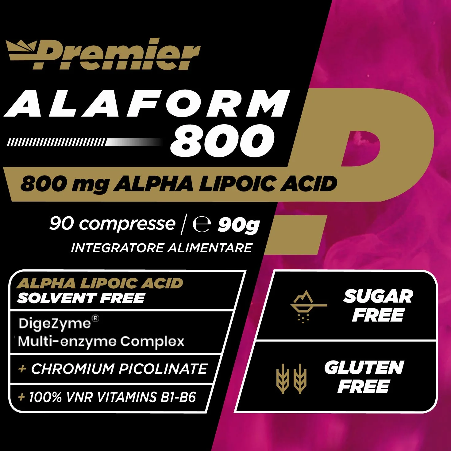 Premier Integratori Alaform 800-90 compresse Acido Alfa Lipoico Solvent free Cromo Picolinato antiossidante