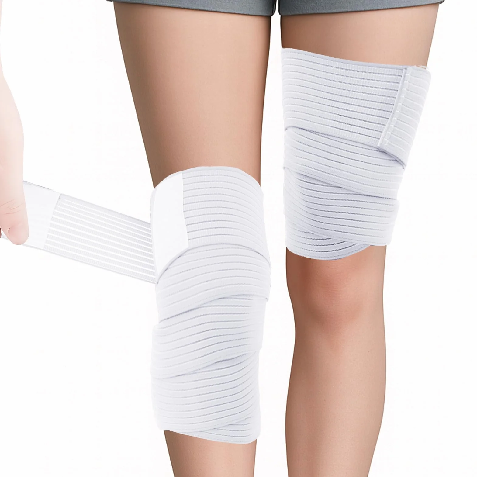 Fascia Elastica Coscia da 200cm, Oberschenkel Sport Kompressionsbandag, Benda Elastica per Gamba e Ginocchio, Bianco, 2 Pezzi
