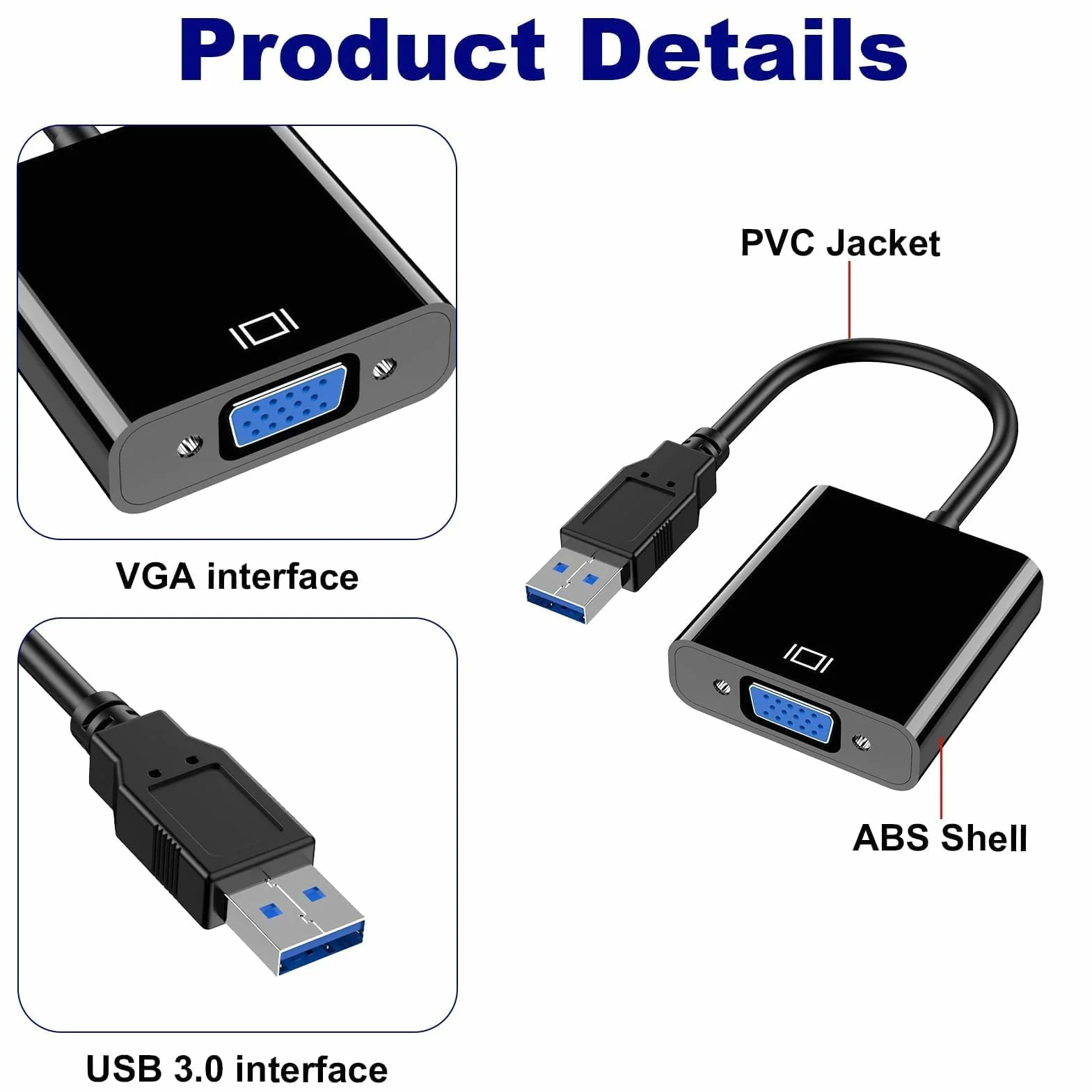 Adattatore USB 3.0 a VGA convertitore video HD 1080p per PC laptop monitor