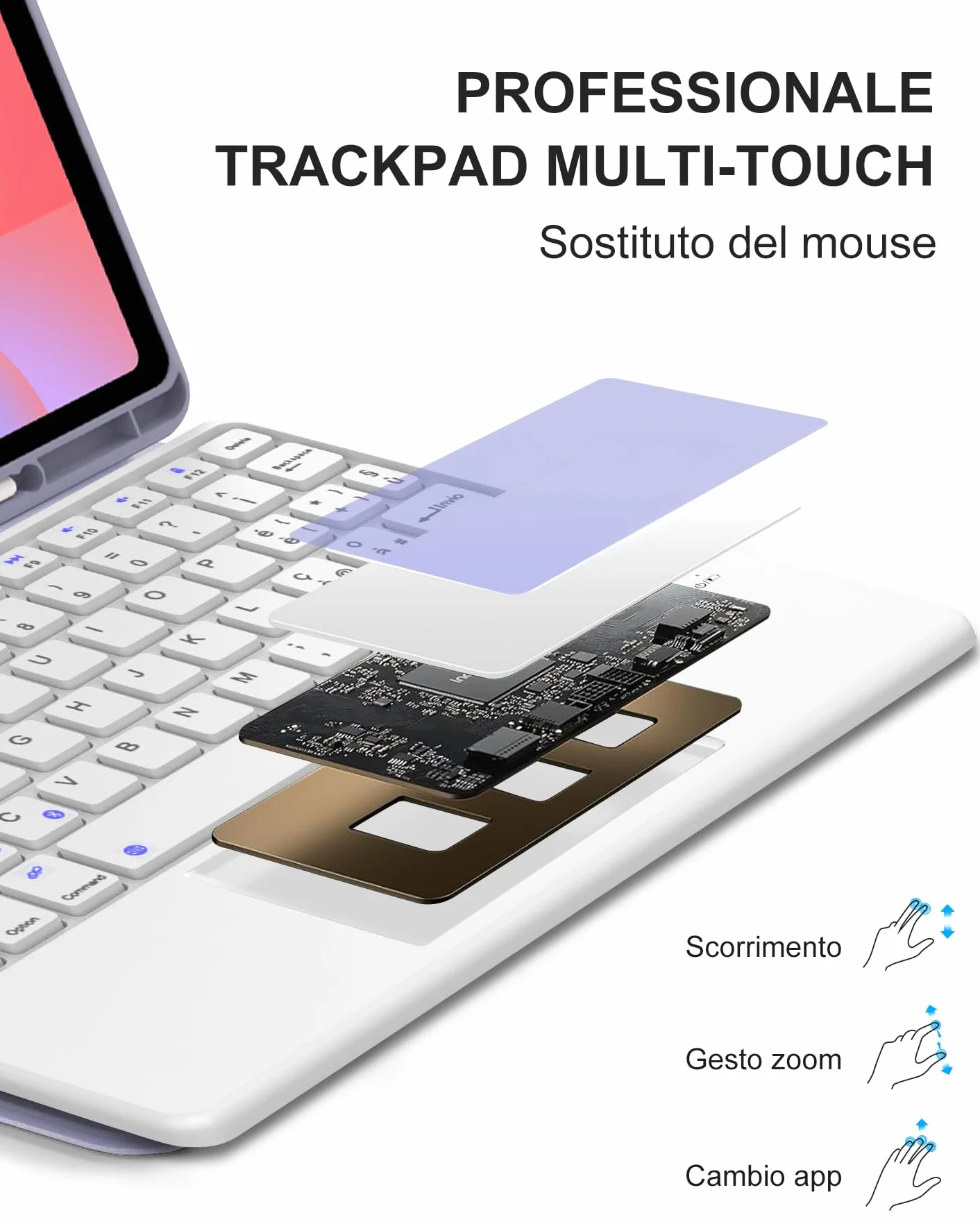 Custodia con Tastiera Bluetooth per Samsung Galaxy Tab S10 Lite 10,9" (2025), S10 FE (2025), S9 FE (2023), S9 11" (2023) - Tastiera Italiana con Trackpad Senza Retroilluminazione, Lavanda