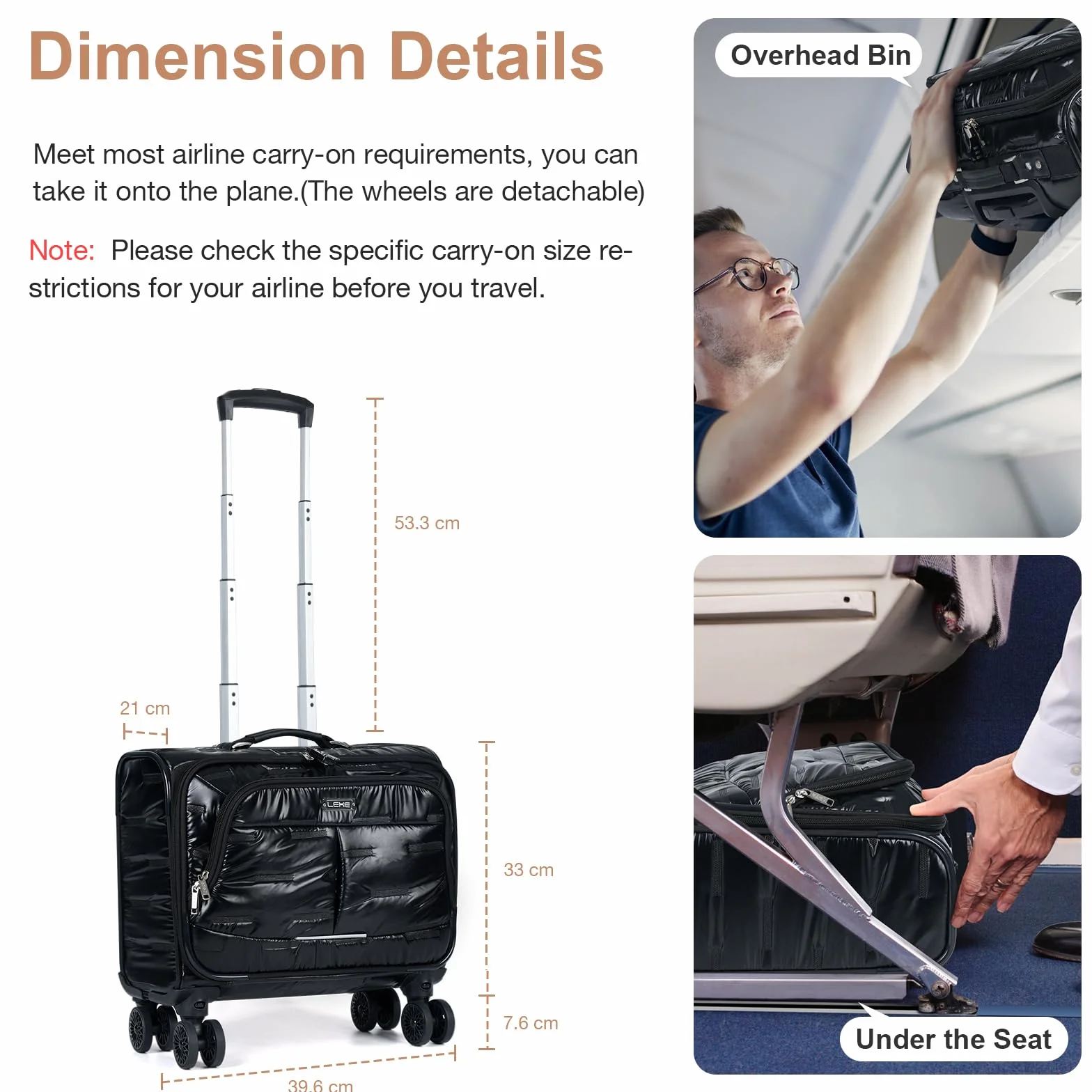 Trolley da lavoro con lucchetto TSA, Valigetta con ruote per computer portatile, Pelle nera