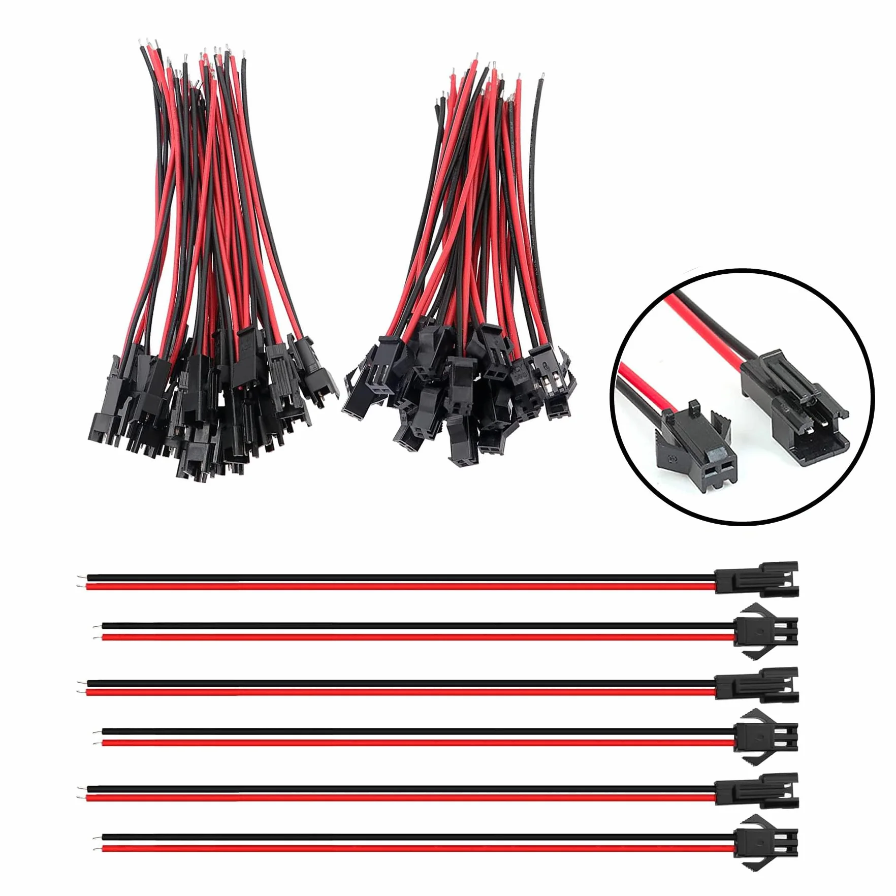 30 Paia JST SM 2 Pin Plug Maschio a Femmina Cavo Adattatore,22 AWG JST 2-Pin Adattatore Micro Elettrico Spina,Connettore Maschio e Femmina,con 150 mm Cavo,Elettrico Filo per Luce LED