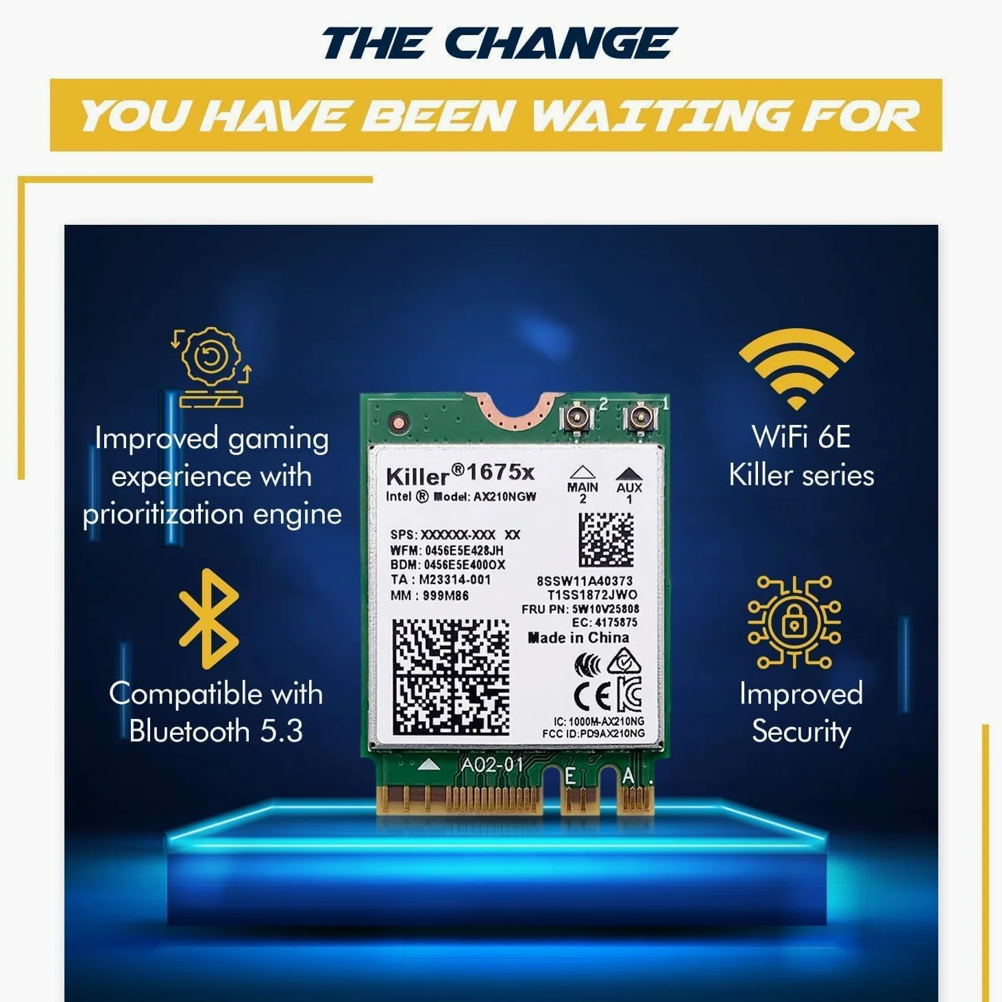 AX1675x Killer Series Upgraded WiFi 6E Adapter | Gaming WiFi Adapter | M.2 Wifi Card | 2.4 Gbps WiFi for PC | Supports Bluetooth 5.3 & Intel, AMD with Windows 10+, Linux (AX1675x)