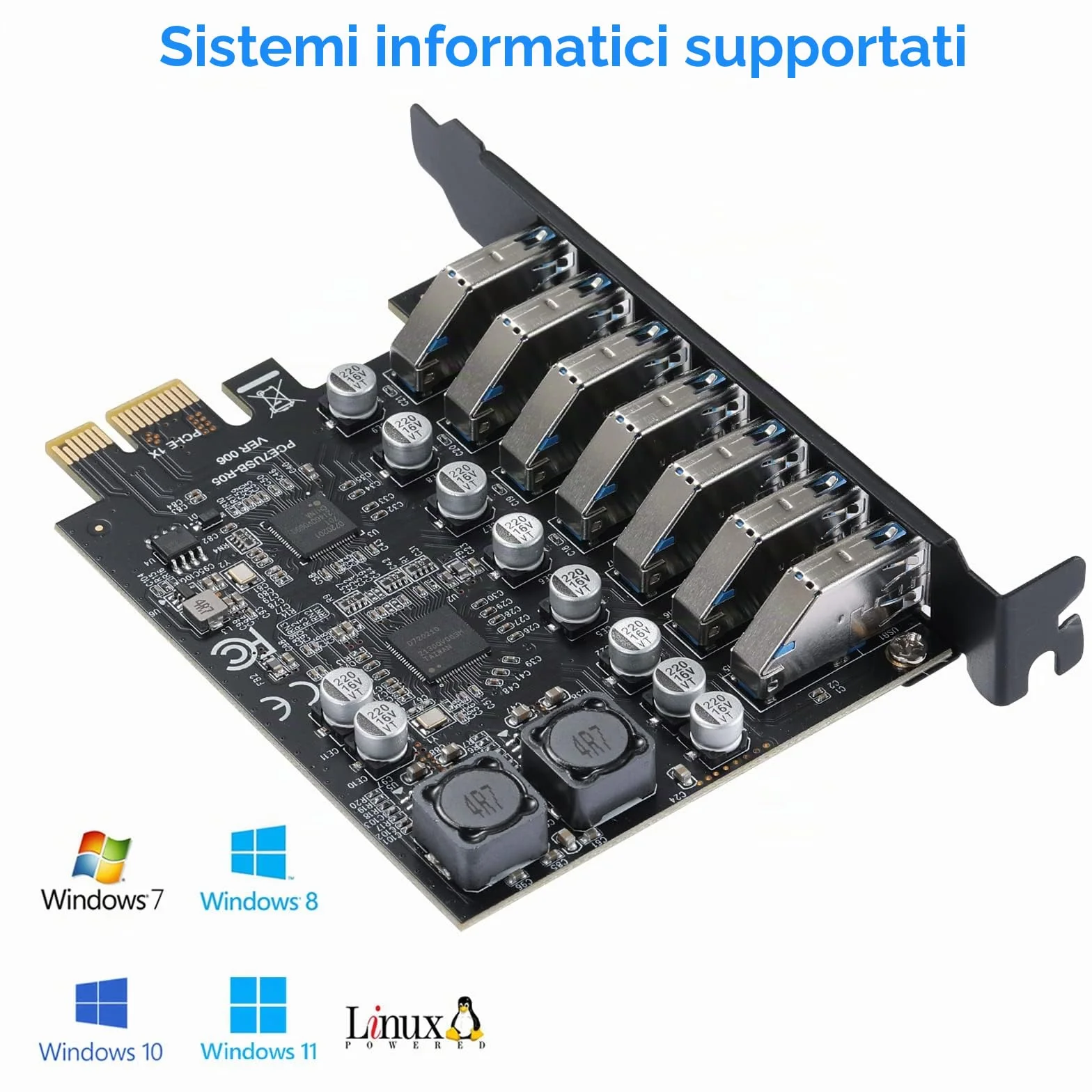 USB Interno 7 Porte Scheda di Espansione PCIe USB 3.2 Gen1 (5Gbps) Hub Interno Adattatore Controller per PC - Compatibile con Windows 10/8/7