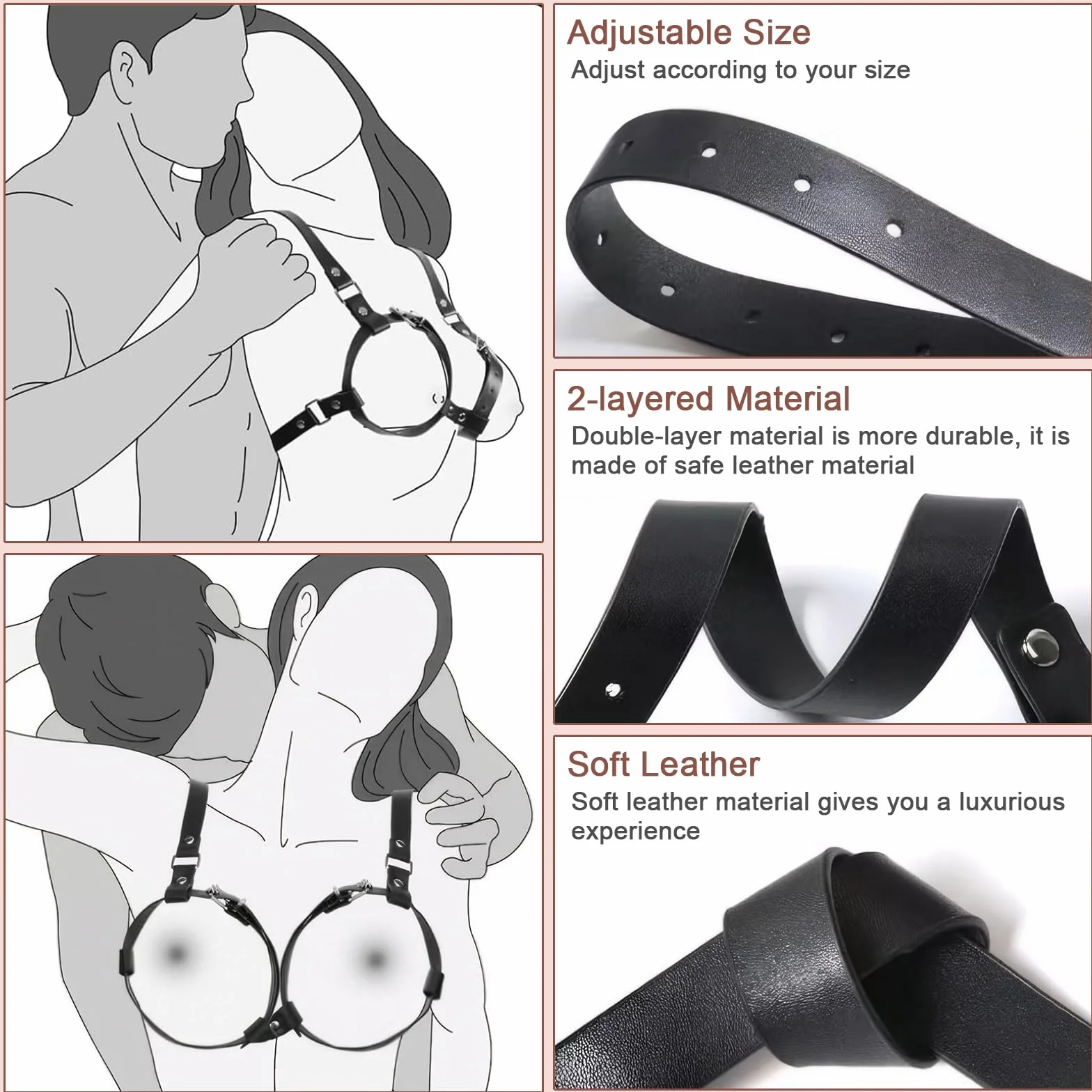 Kit Bondage Sex Toys, Donne Nero Cinturino in Pelle Lingerie Corpo Imbracatura Reggiseno, Bdsm Sex Toys per Giochi Sexy, Regolabile Sexy in Pelle per Feste Di, Camere da Letto, Notti in Lingerie