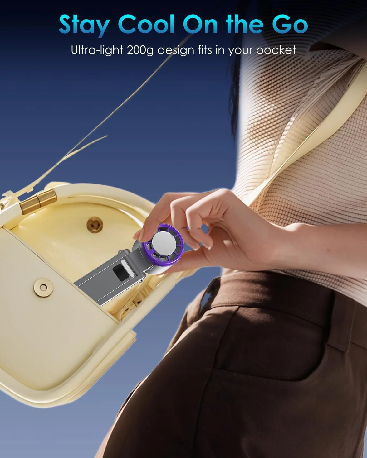 Marchpower Mini Ventilatore Portatile, 120 Livelli di Velocità Ventilatore da Tavolo Silenzioso USB Ricaricabile Pieghevole con Funzione di Raffreddamento a Ghiaccio per Casa Ufficio Esterno - Grigio