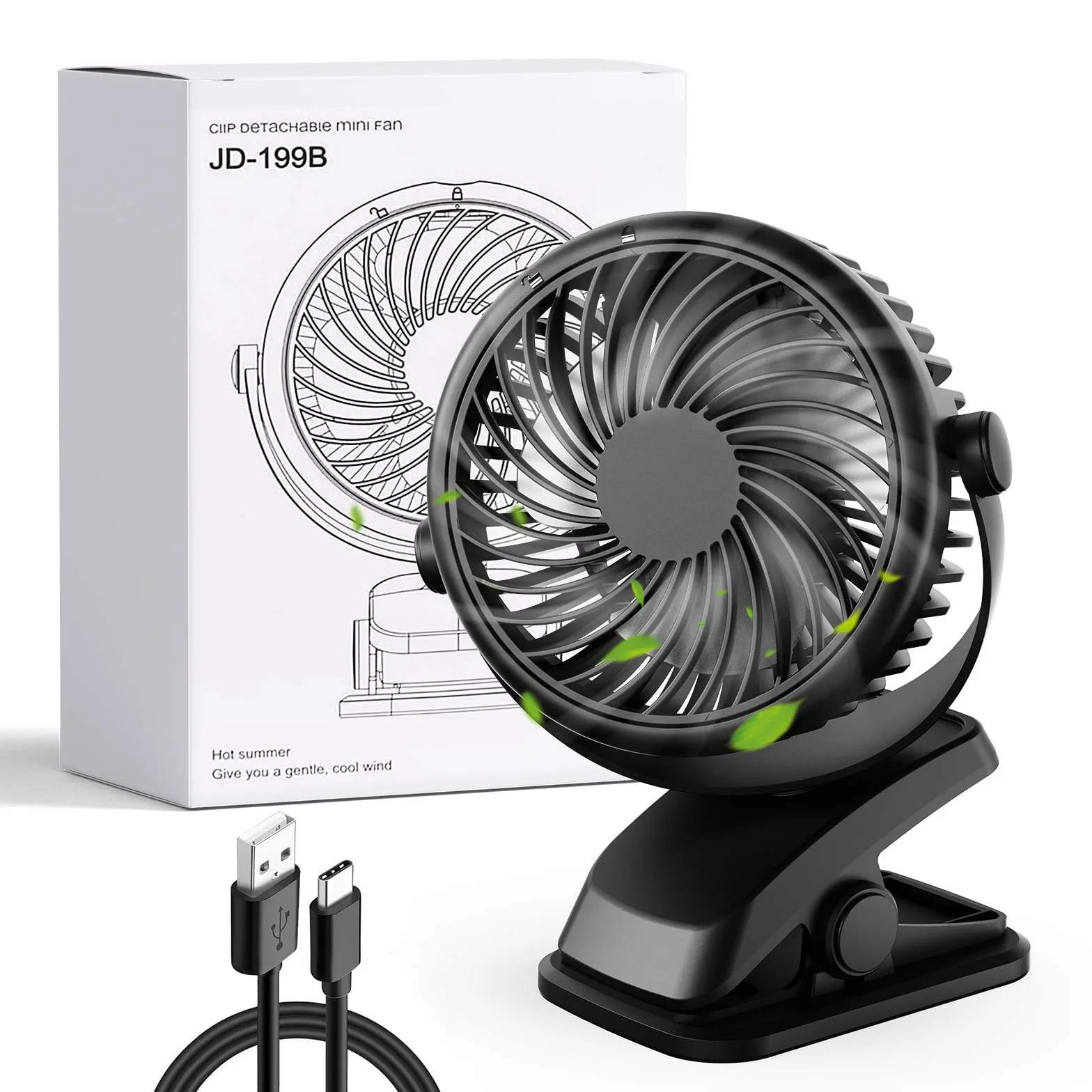 Mini Ventilatore Portatile, USB C Ventilatore da Tavolo con Pinza, Silenzioso Ventilatore da Scrivania a Batteria Ricaricabile, Piccolo Potente per Auto Esterno Campeggio Passeggino Ufficio