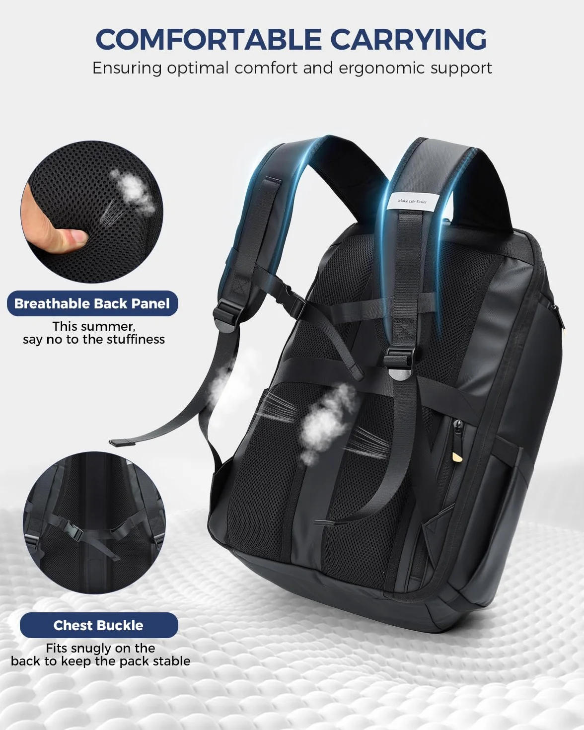 Ponhog Zaino Uomo Porta PC 17 Pollici - Zaino da Viaggio 900D Idrorepellente, Apertura 180° e Design Antifurto, Capacità 30L, Nero