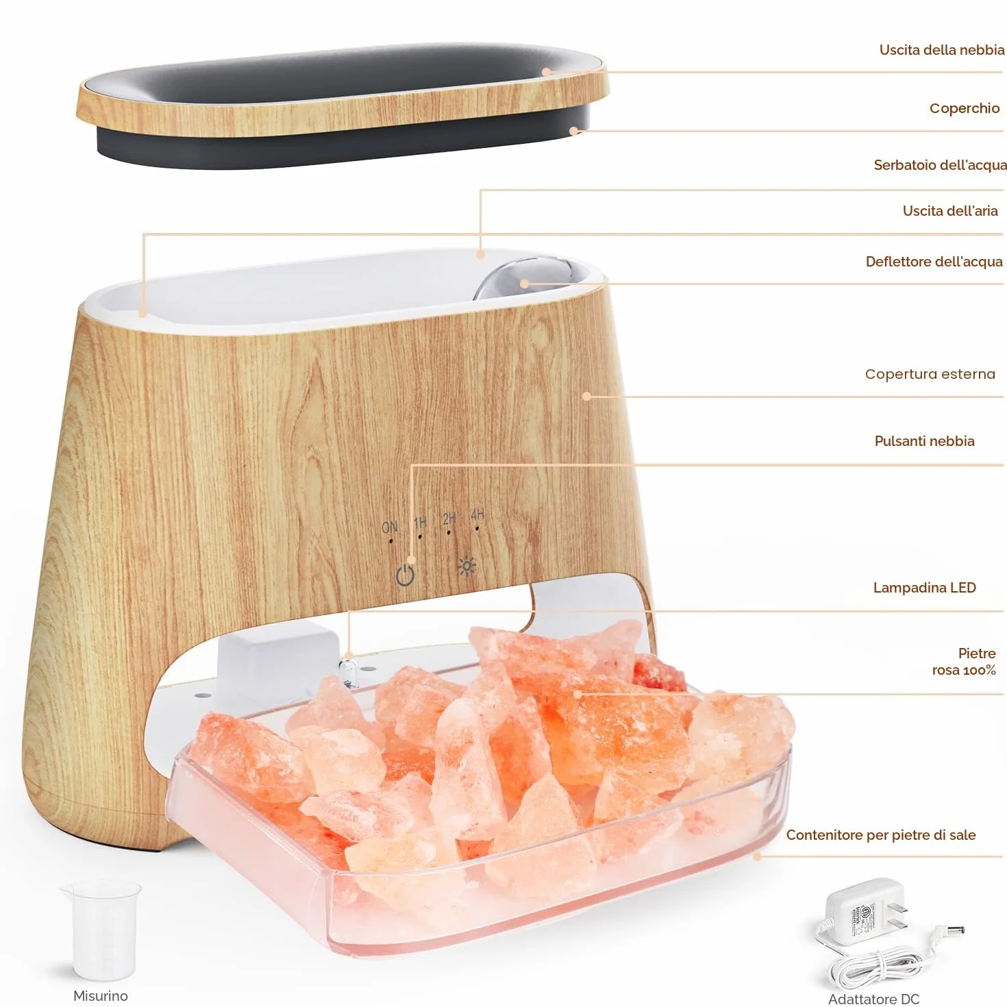 SALKING Dyfuzor olejków eterycznych 2w1 Lampka z solą himalajską, Aromaterapia ultradźwiękowa, Nawilżacz 150ml