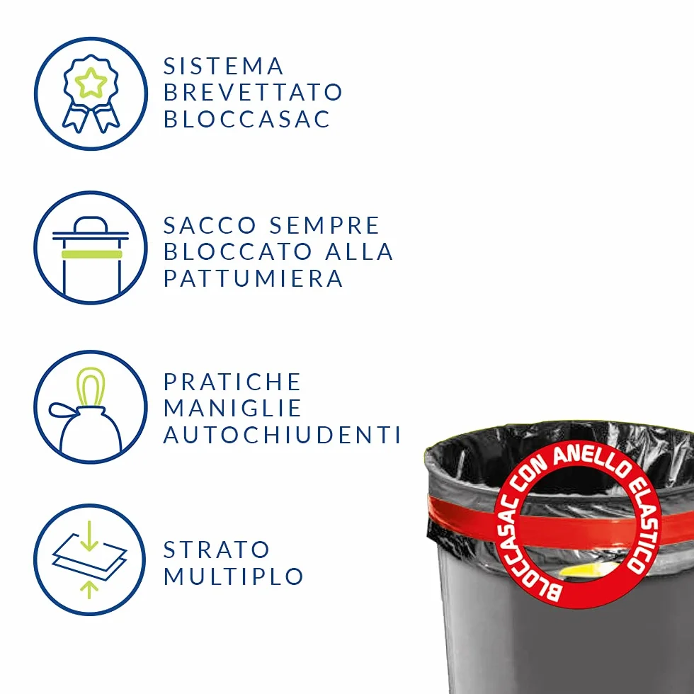 Domopak Spazzy Sacchi Nettezza Acciaio con Bloccasac 30 Lt, 6 Confezioni da 15 Pezzi