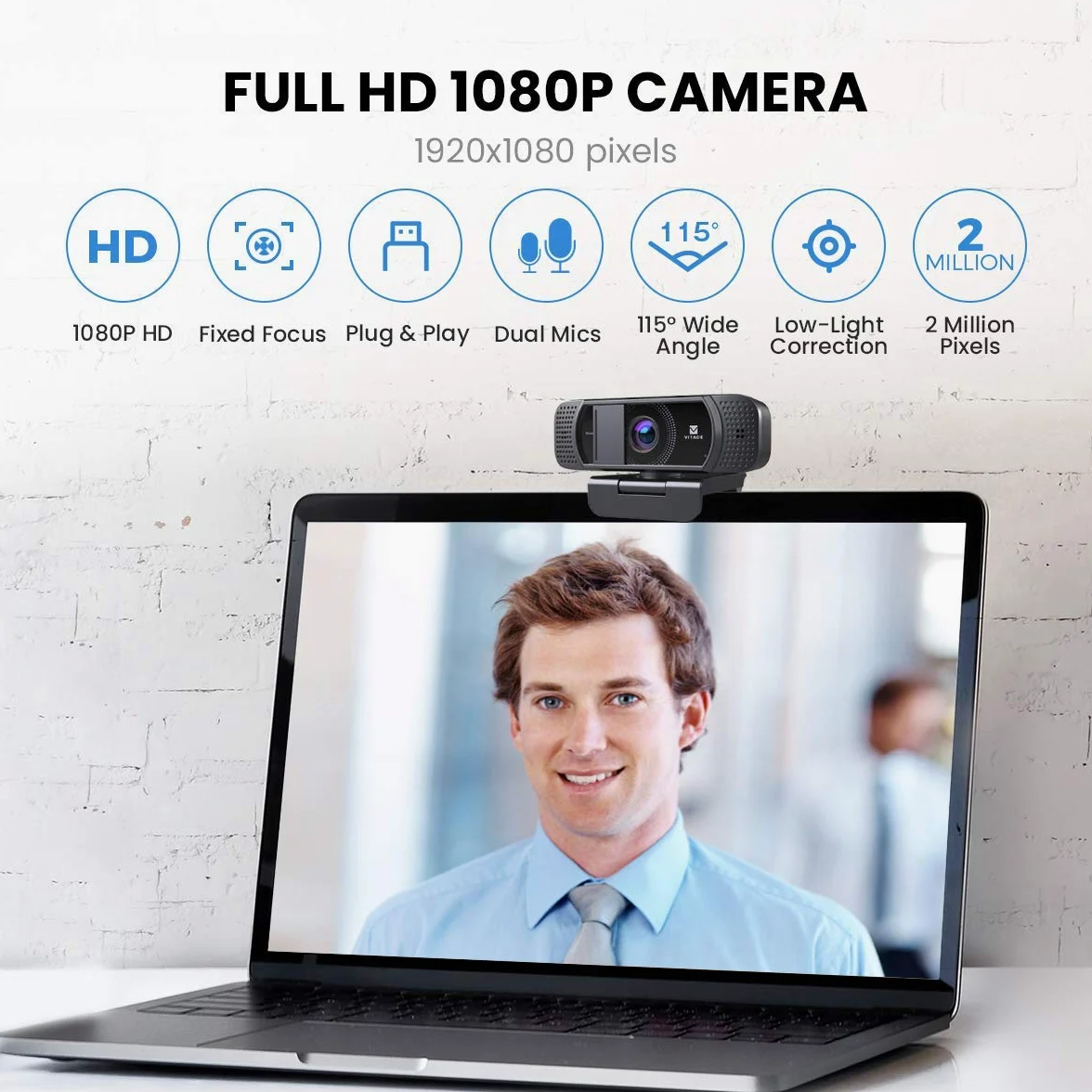 Webcam con copertura per la privacy, webcam HD 1080p, correzione della luce, plug and play, webcam per streaming di conferenze di gioco, per Mac, Windows, PC, computer portatile