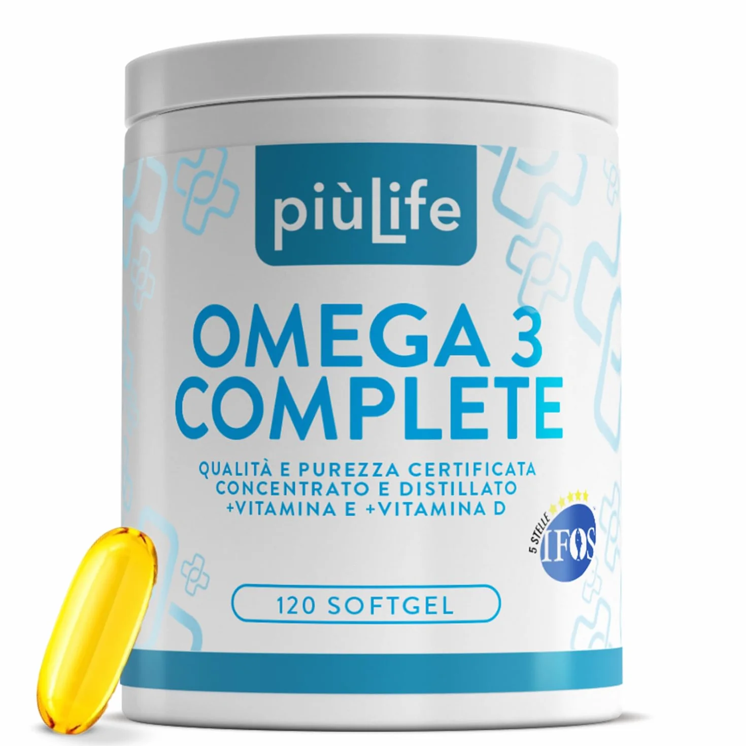 Omega 3 IFOS 5 Stelle Certificato Con Vitamina D3 2000 UI PiùLife 120 Softgel 2000mg EPA 1000mg DHA Olio di Pesce