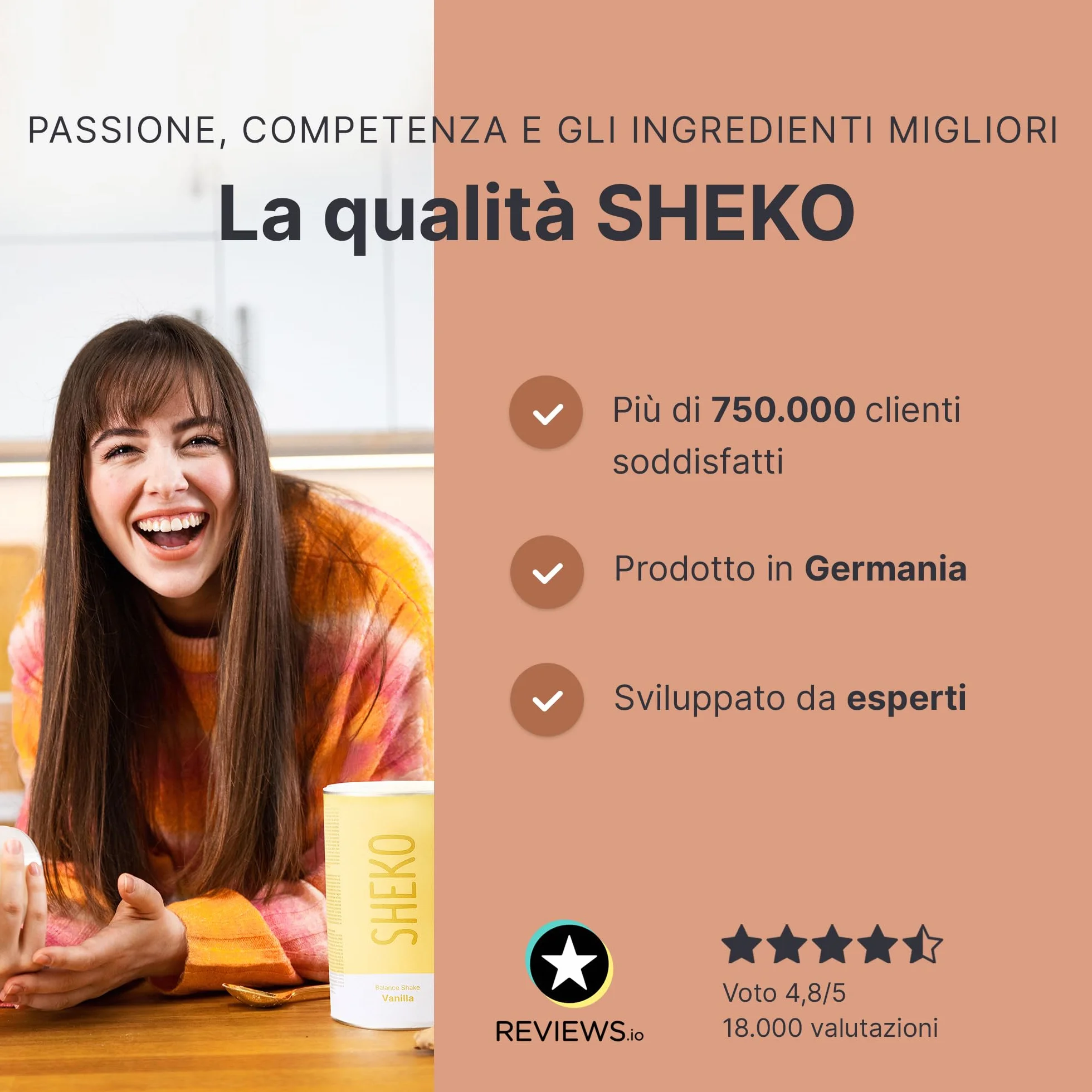 SHEKO Balance Shake Cioccolato + Shaker – 21 frullati proteici dimagranti, senza glutine, sapore naturale
