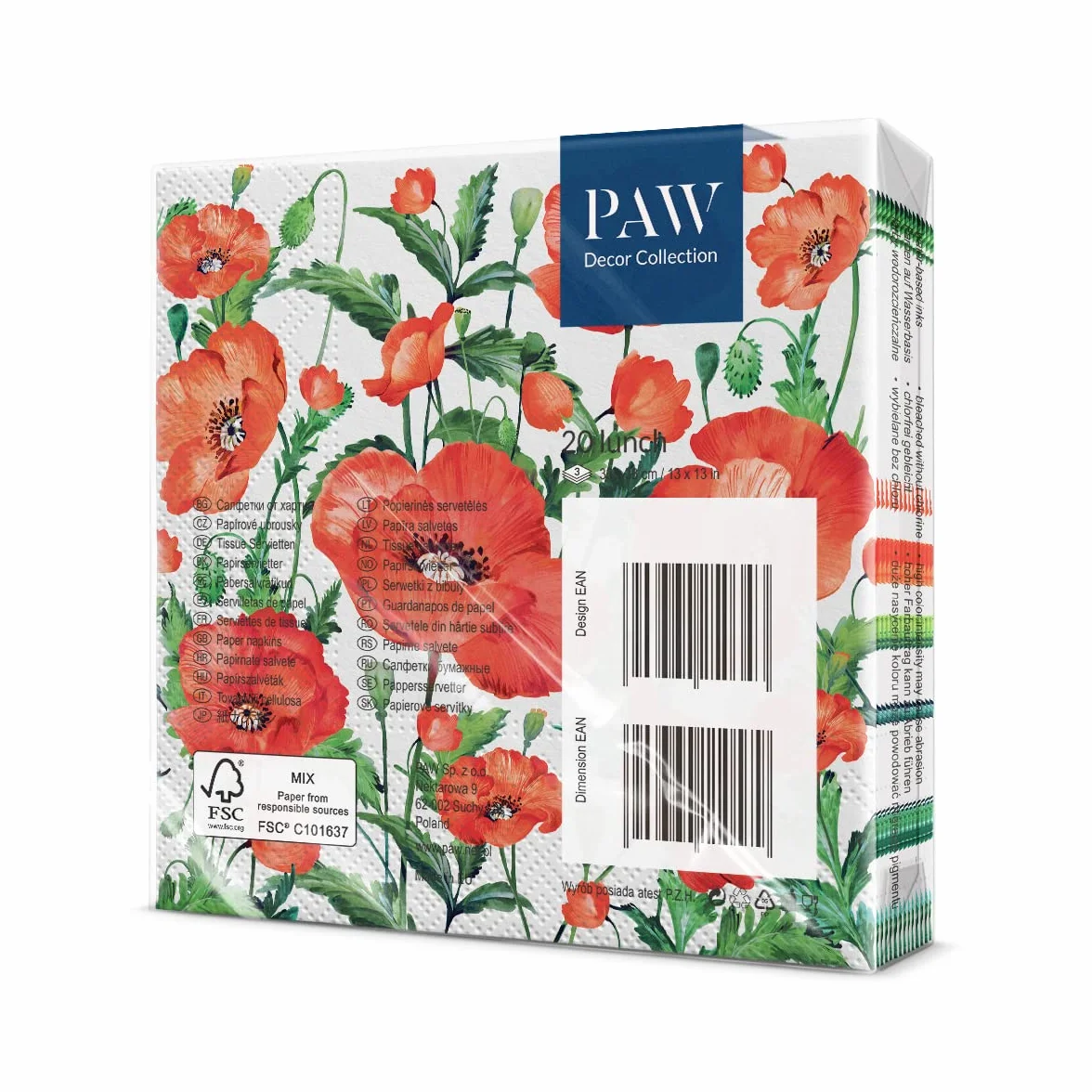 Tovaglioli di Carta Colorati 33x33 cm 20 Pezzi 3 Veli Flanders Poppy