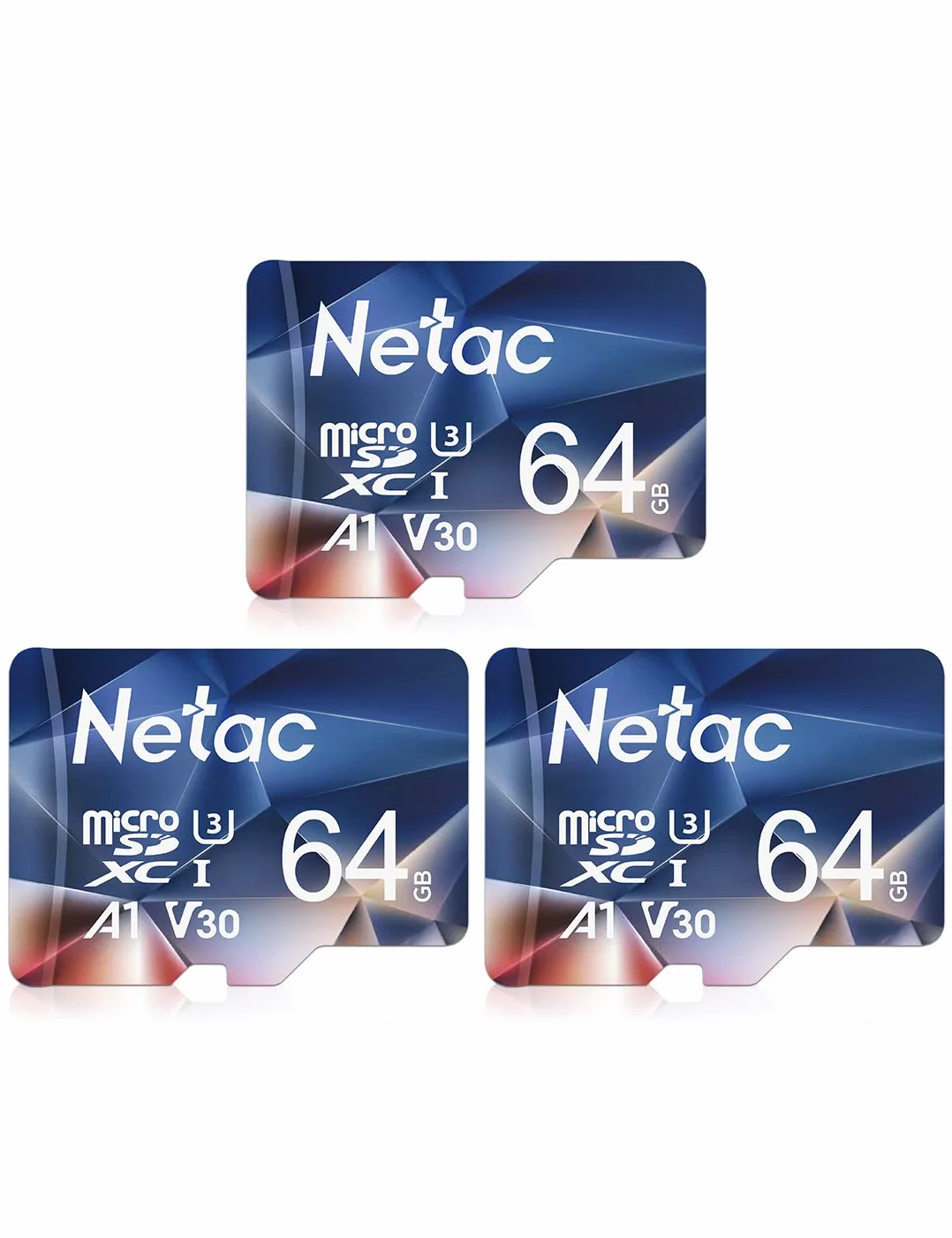 Netac 64GB Scheda Micro SD 3 Pack A1 U3 C10 V30 4K 667X UHS-I 100/30 MB/s