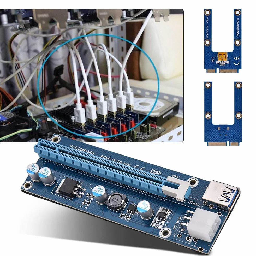 Mini adattatore PCI-E 16X, riser extender mini da PCI-E a PCI Express16x con 4 condensatori a stato solido e interfaccia 6 pin per l'estrazione di schede video