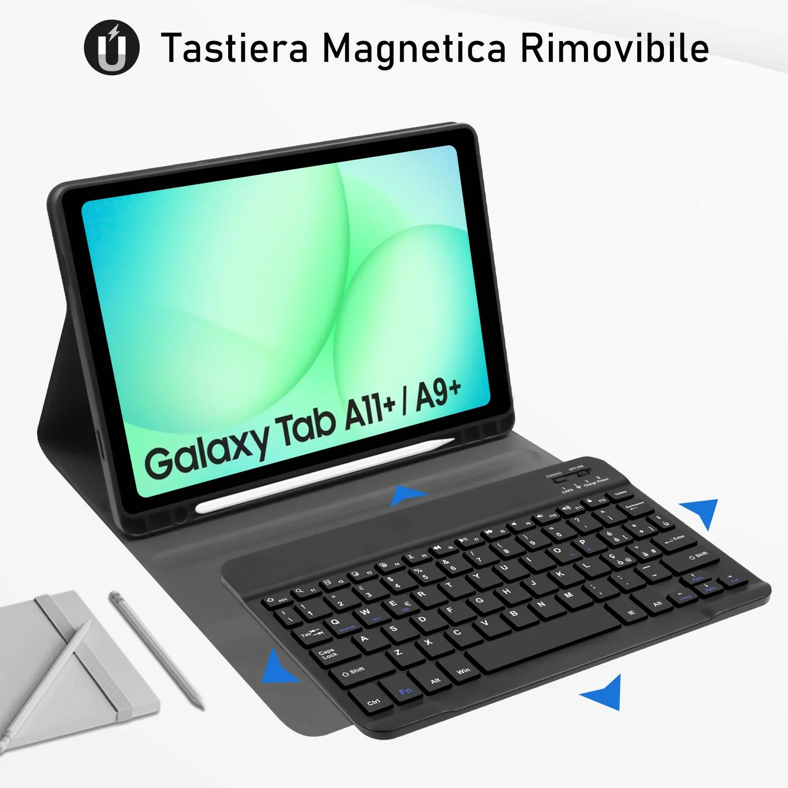 Tastiera Custodia per Samsung Galaxy Tab A11 Plus 2025/Tab A9 Plus 2023 11 Pollici, Custodia per Italiano QWERTY Tastiera con Portapenne,Tastiera Bluetooth Staccabile Cover con Samsung A11+/A9+ (Nero)