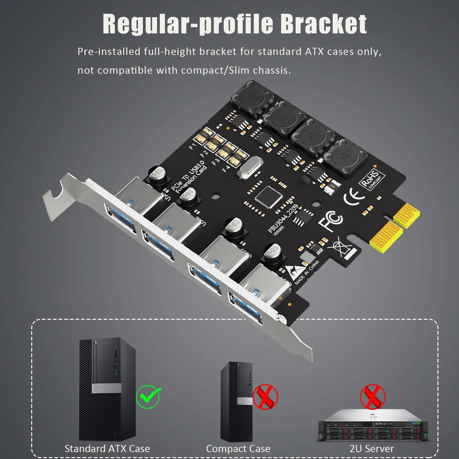 GLOTREND U3044 Scheda di espansione 4 porte PCIe USB A (USB 3.2 Gen 1), compatibile con Windows e Linux (non supporta Mac OS)