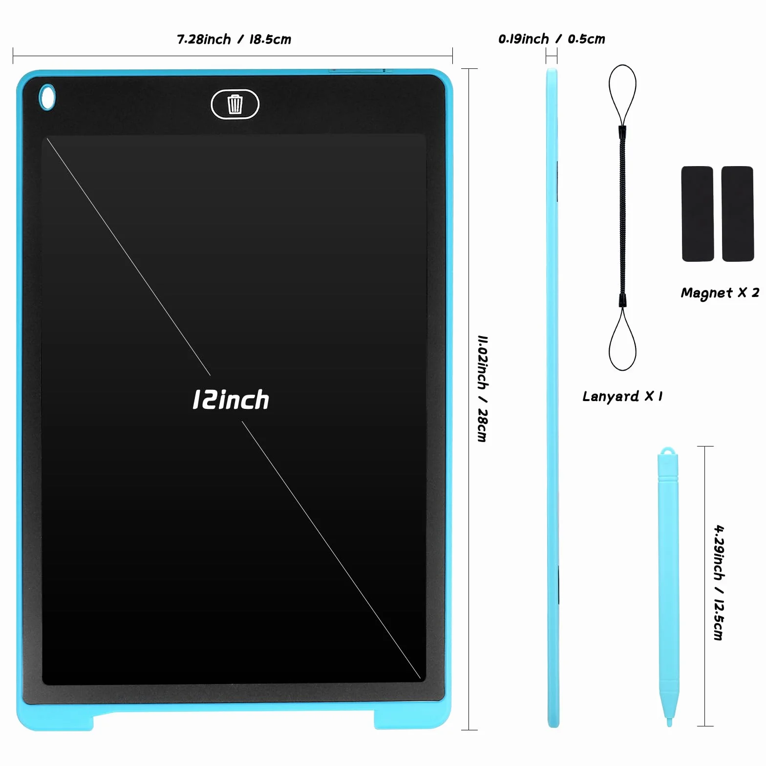 Coolzon Tavoletta Grafica LCD 12 Pollice, Lavagna Cancellabile da Disegno con Penna, Ewriter Digitale per Bambini, Azzurro