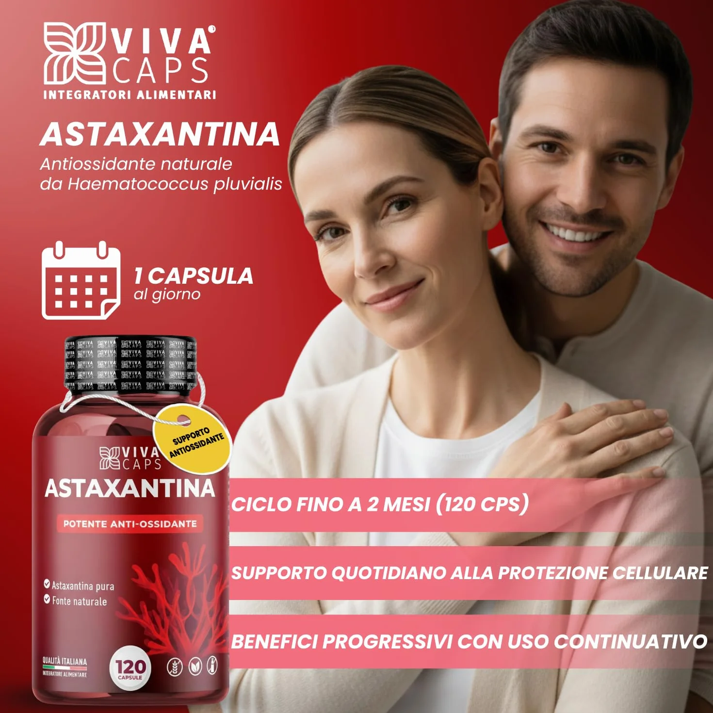 Astaxantina pura alto dosaggio 8mg 120cps supporto antiossidante Made in Italy