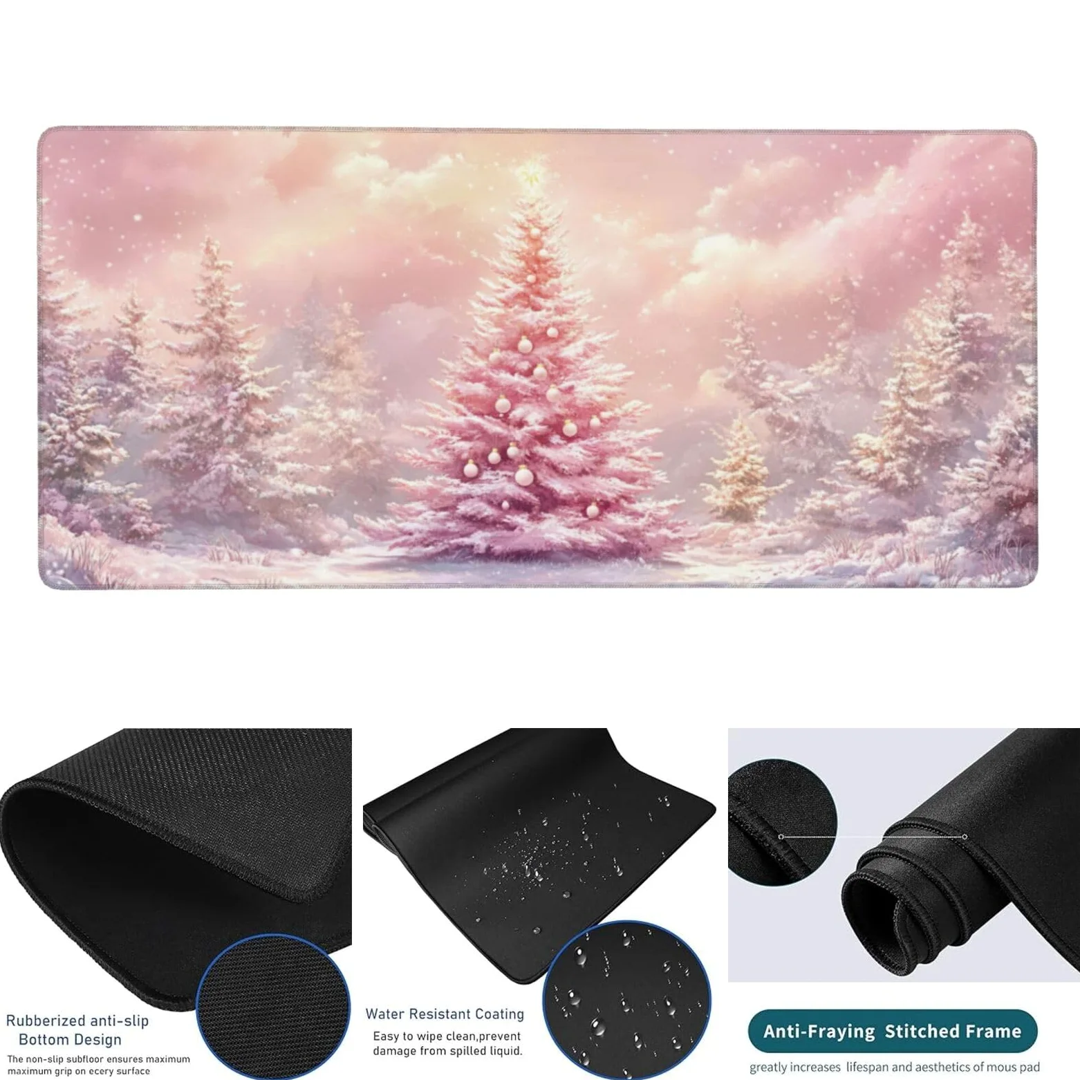 Rosa Tappetino Gaming 800x300x3mm XXL Grande Tappetino ScrivaniaAlbero di Natale, Bordi Cuciti Tappetino per Mouse ad Tracciamento di Precisione Migliora precisione e velocità, Accessori Ufficio-z290