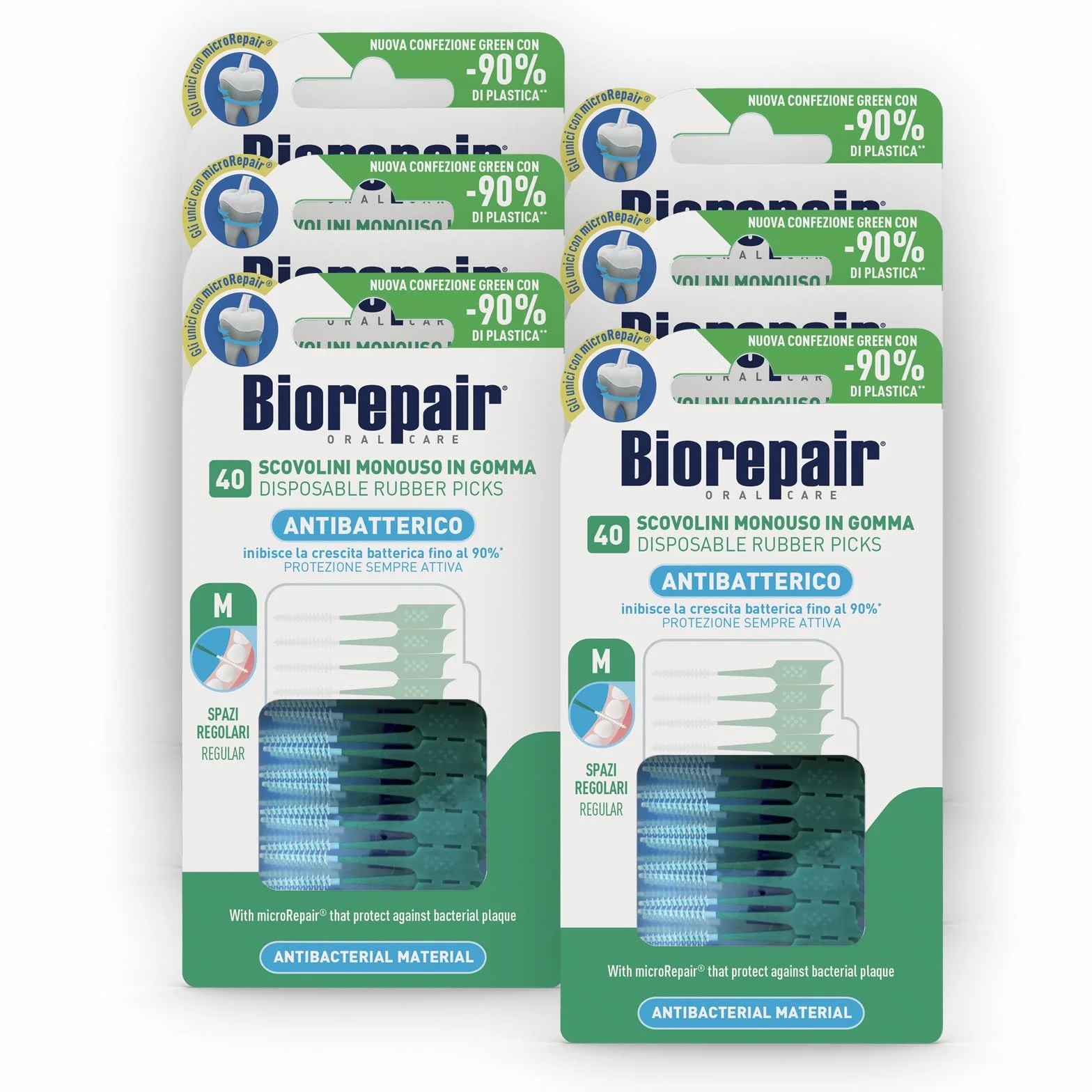 Biorepair 40 Scovolini Monouso Gomma 6x40 Dentali MicroRepair Placca Batterica Menta Fresca