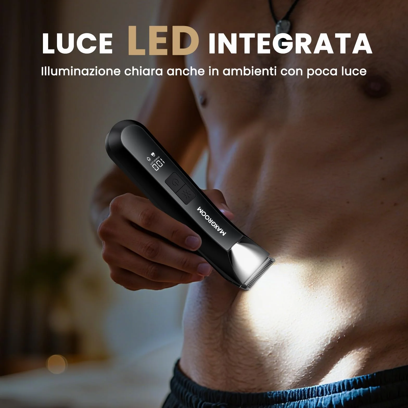 MAXGROOM Rasoio Elettrico Corpo Uomo Depilatore Intimo Ricaricabile Uso Umido e Asciutto