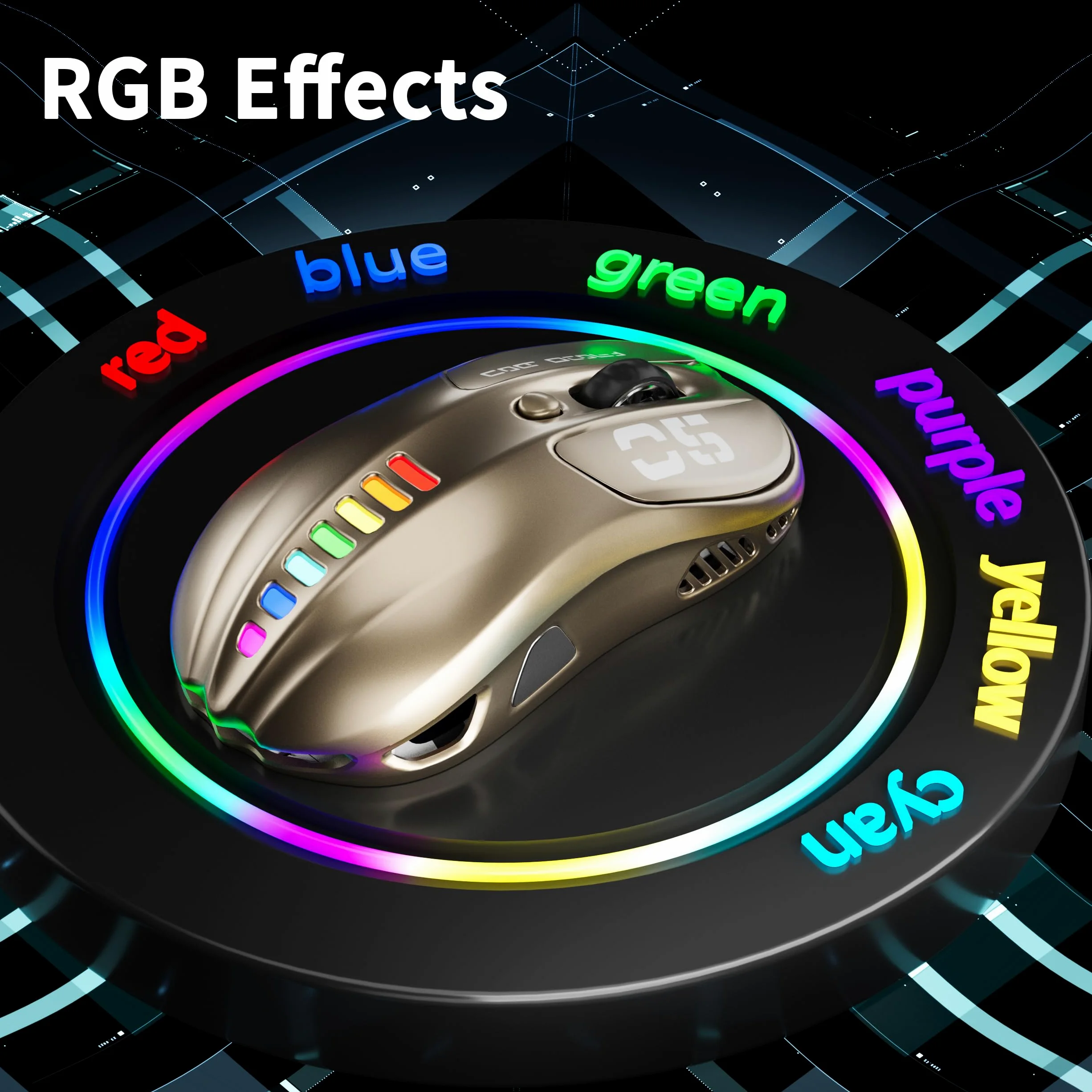 Uciefy Mouse wireless Buletooth, (BT5.1 e USB) Dual Mode ricaricabile LED, mouse ergonomico per computer portatile/PC, bronzo